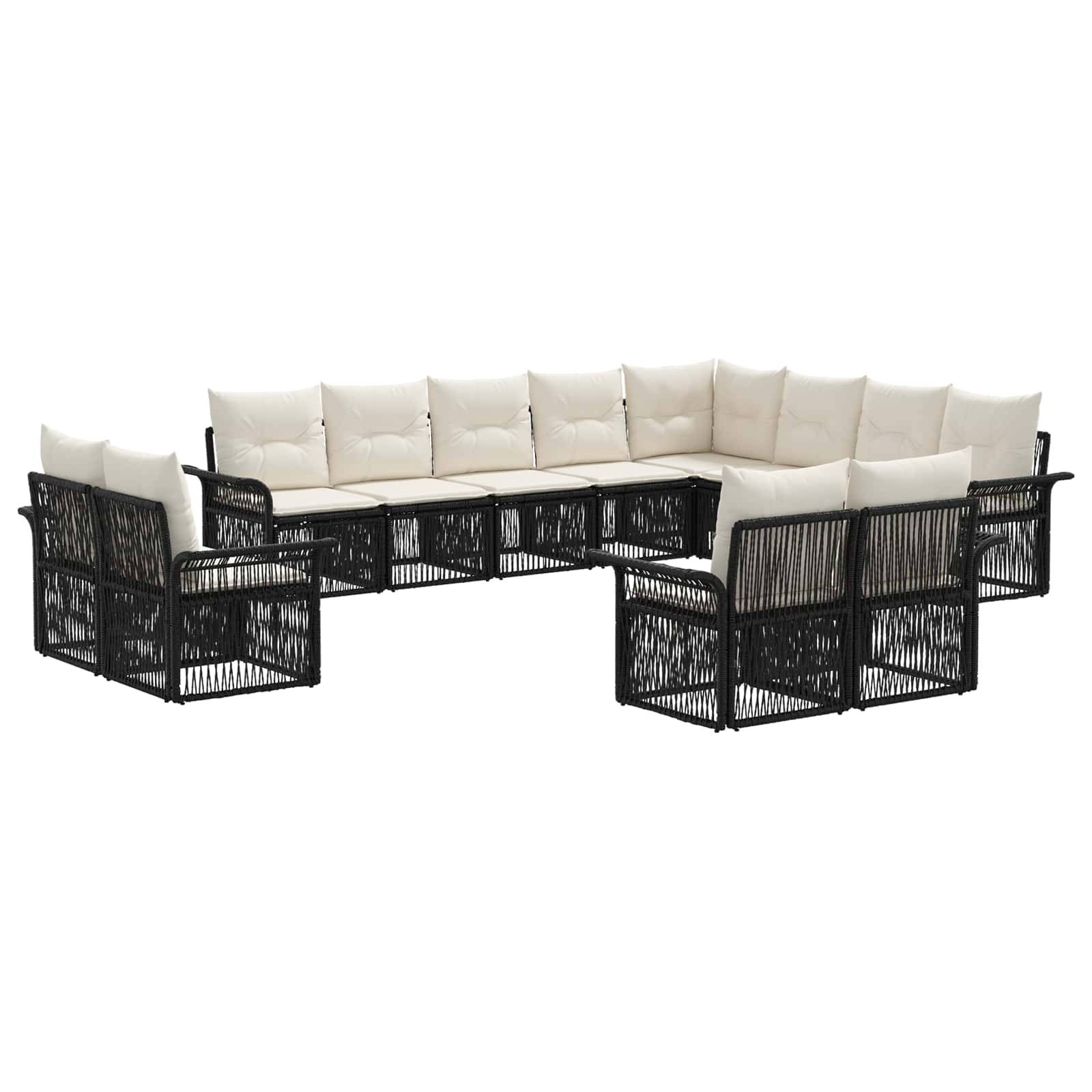 vidaXL Gartensofa-set 12 pcs Schwarz und Cremeweiß Poly-Rattan