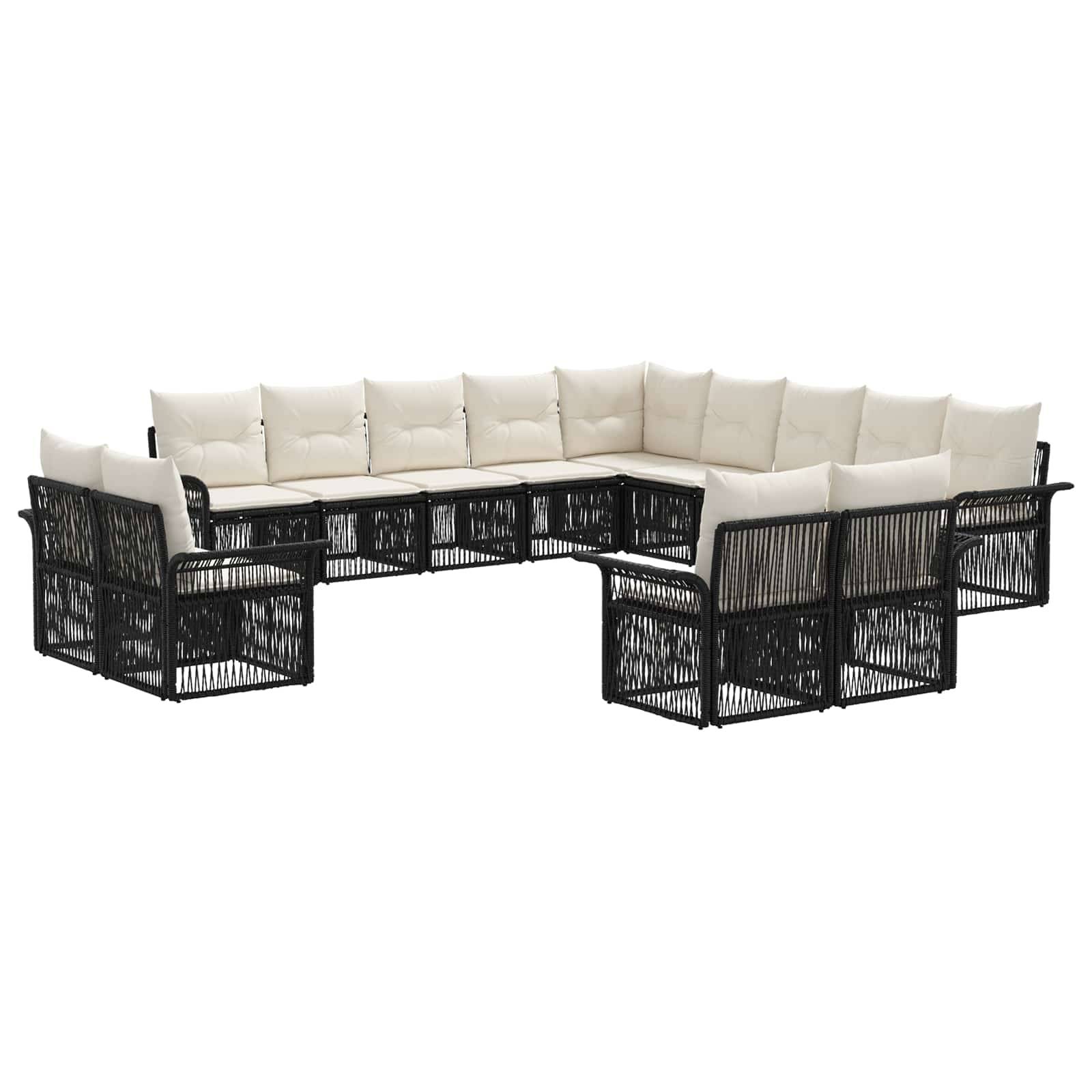 vidaXL Gartensofa-set 13 pcs Schwarz und Cremeweiß Poly-Rattan