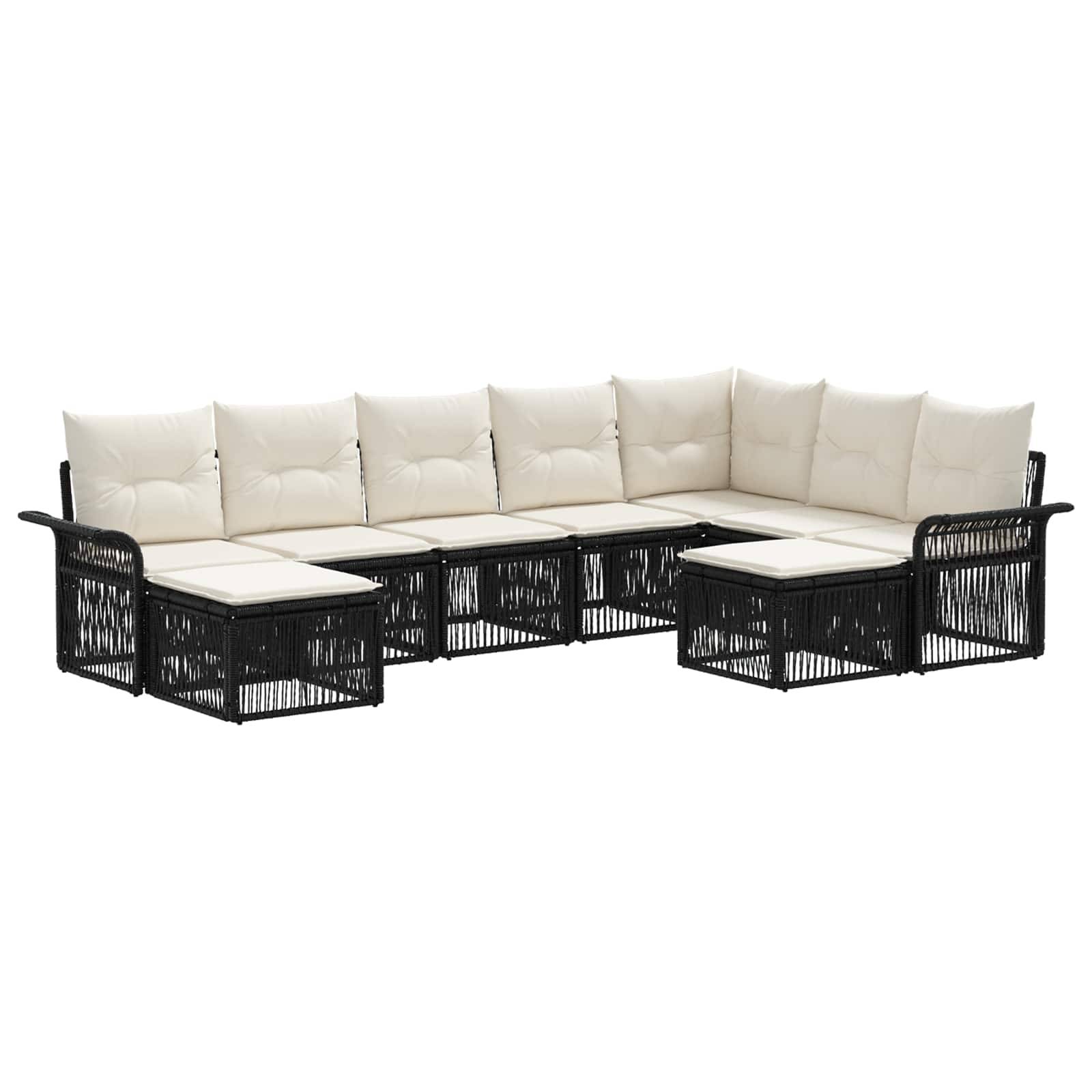 vidaXL Gartensofa-set 9 pcs Schwarz und Cremeweiß Poly-Rattan