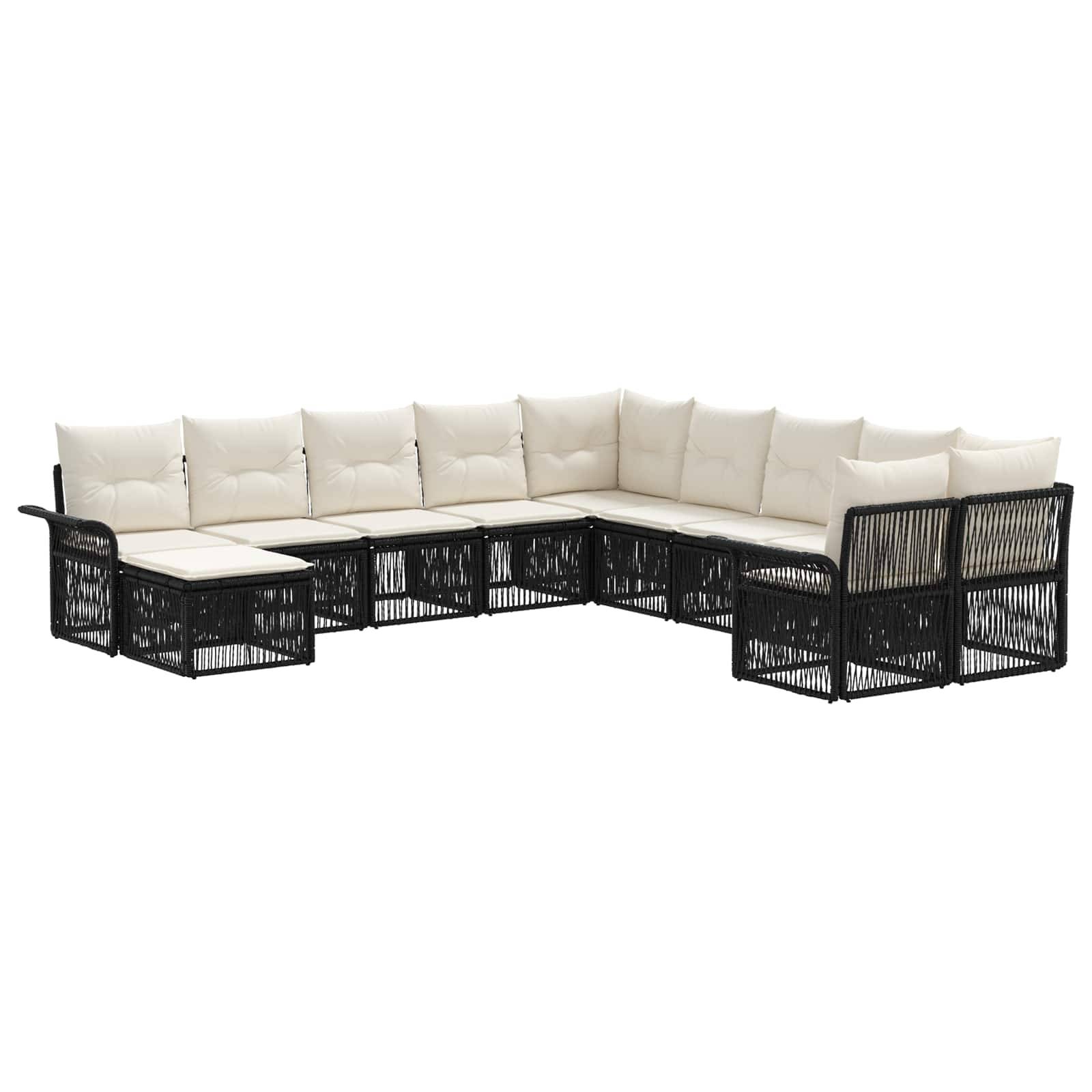 vidaXL Gartensofa-set 11 pcs Schwarz und Cremeweiß Poly-Rattan