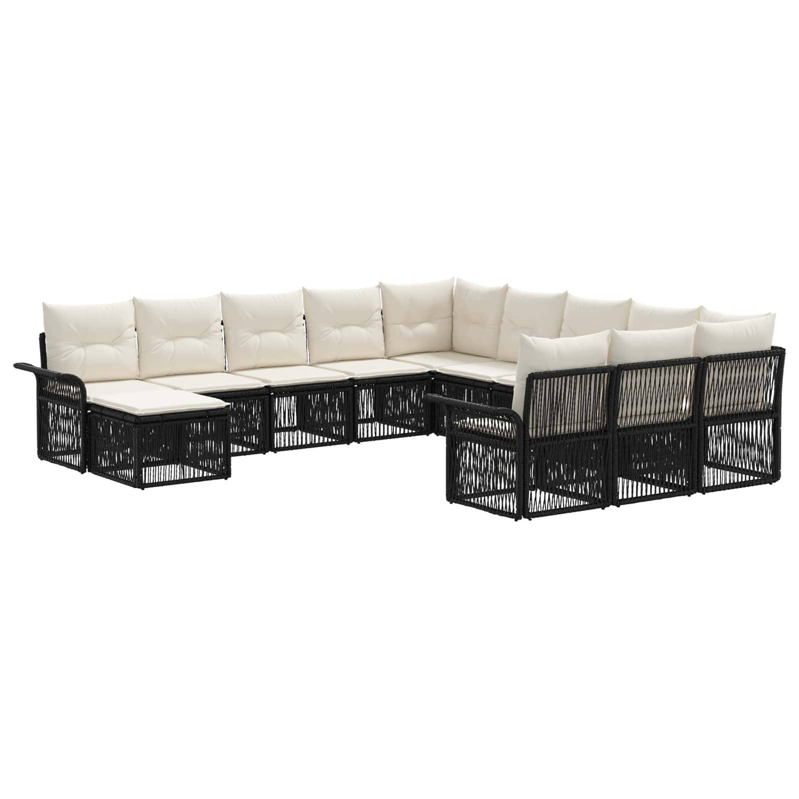 vidaXL Gartensofa-set 12 pcs Schwarz und Cremeweiß Poly-Rattan