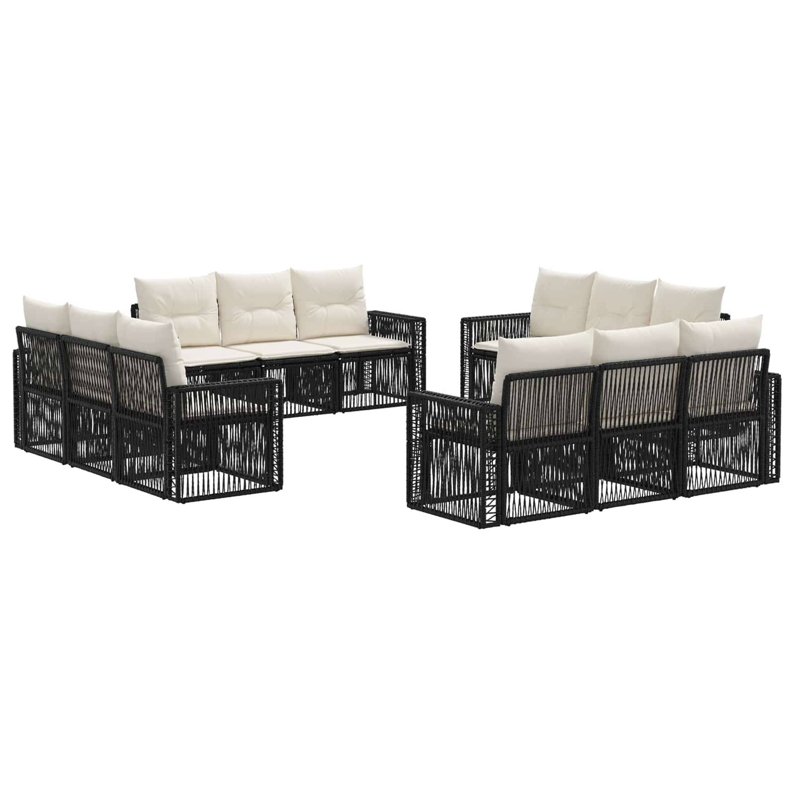 vidaXL Gartensofa-set 12 pcs Schwarz und Cremeweiß Poly-Rattan
