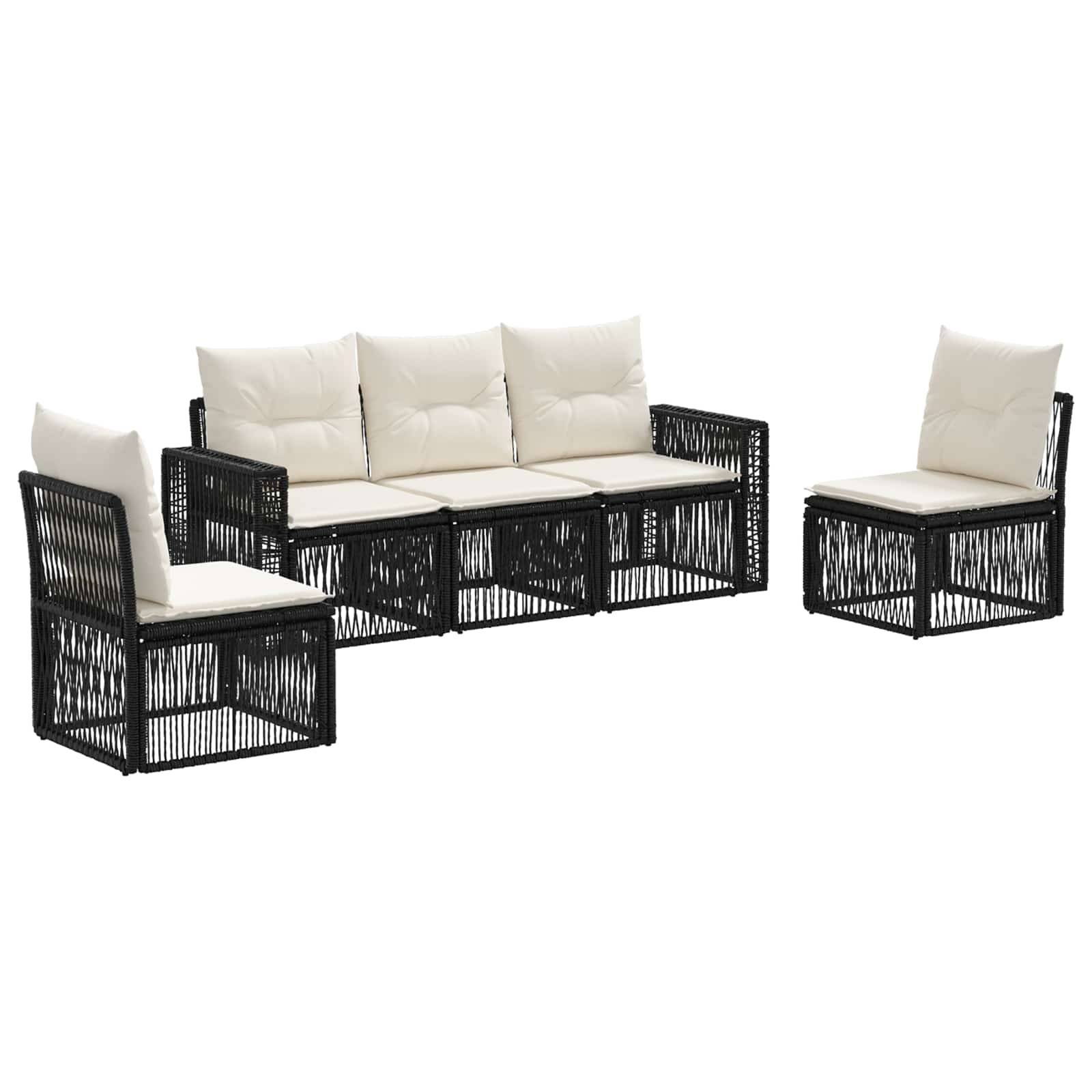 vidaXL Gartensofa-set 5 pcs Schwarz und Cremeweiß Poly-Rattan