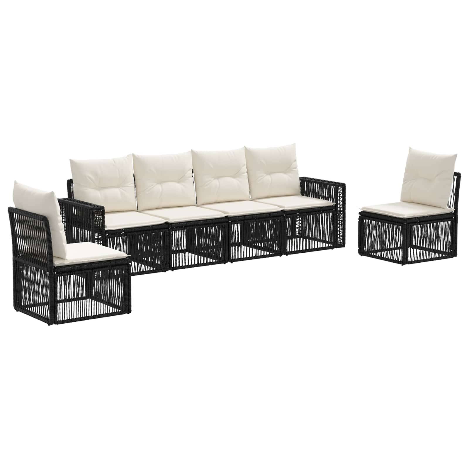 vidaXL Gartensofa-set 6 pcs Schwarz und Cremeweiß Poly-Rattan