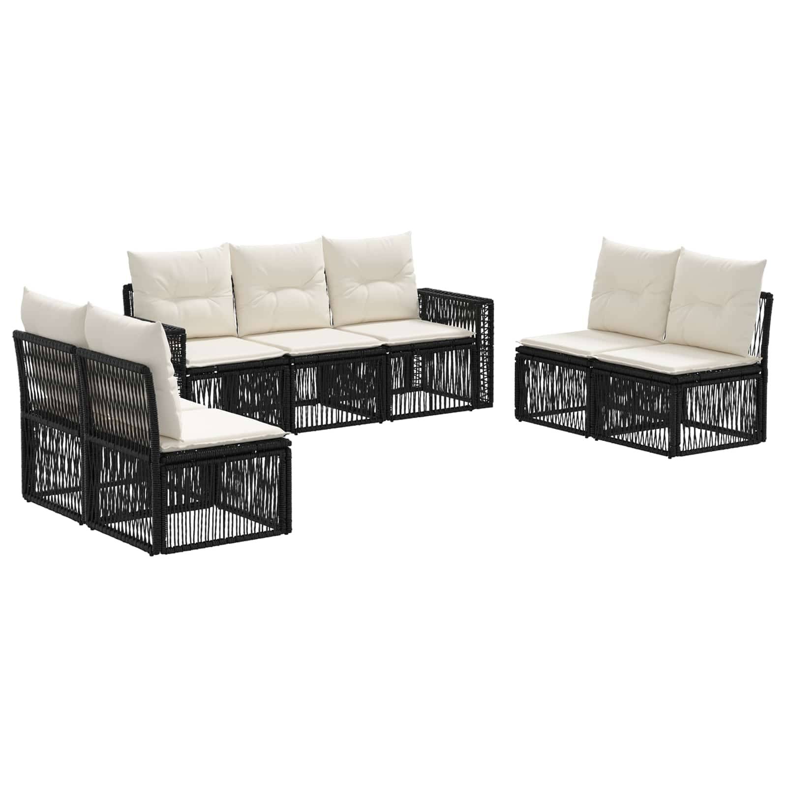 vidaXL Gartensofa-set 7 pcs Schwarz und Cremeweiß Poly-Rattan