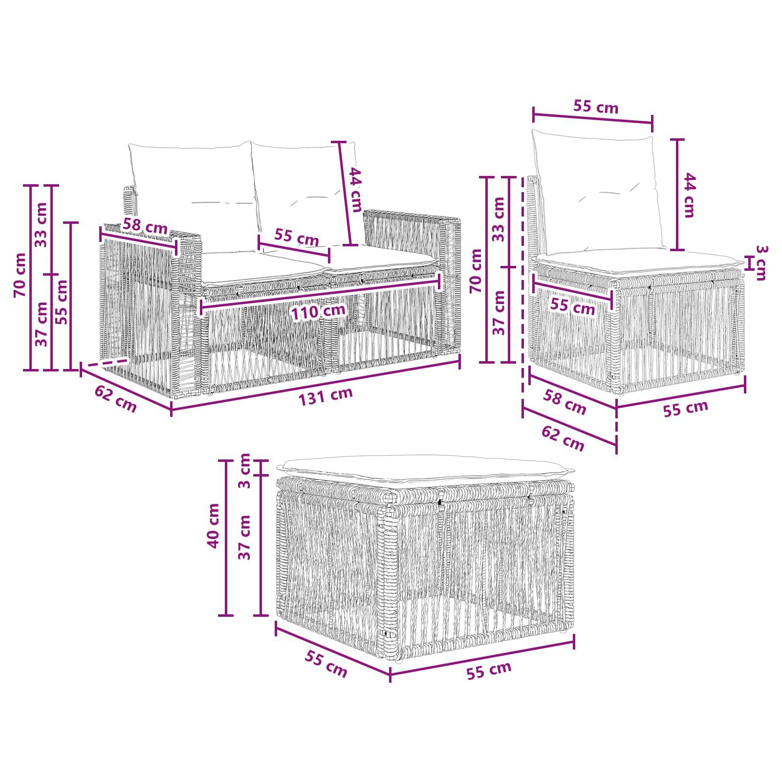 vidaXL Gartensofa-set 7 pcs Schwarz und Cremeweiß Poly-Rattan