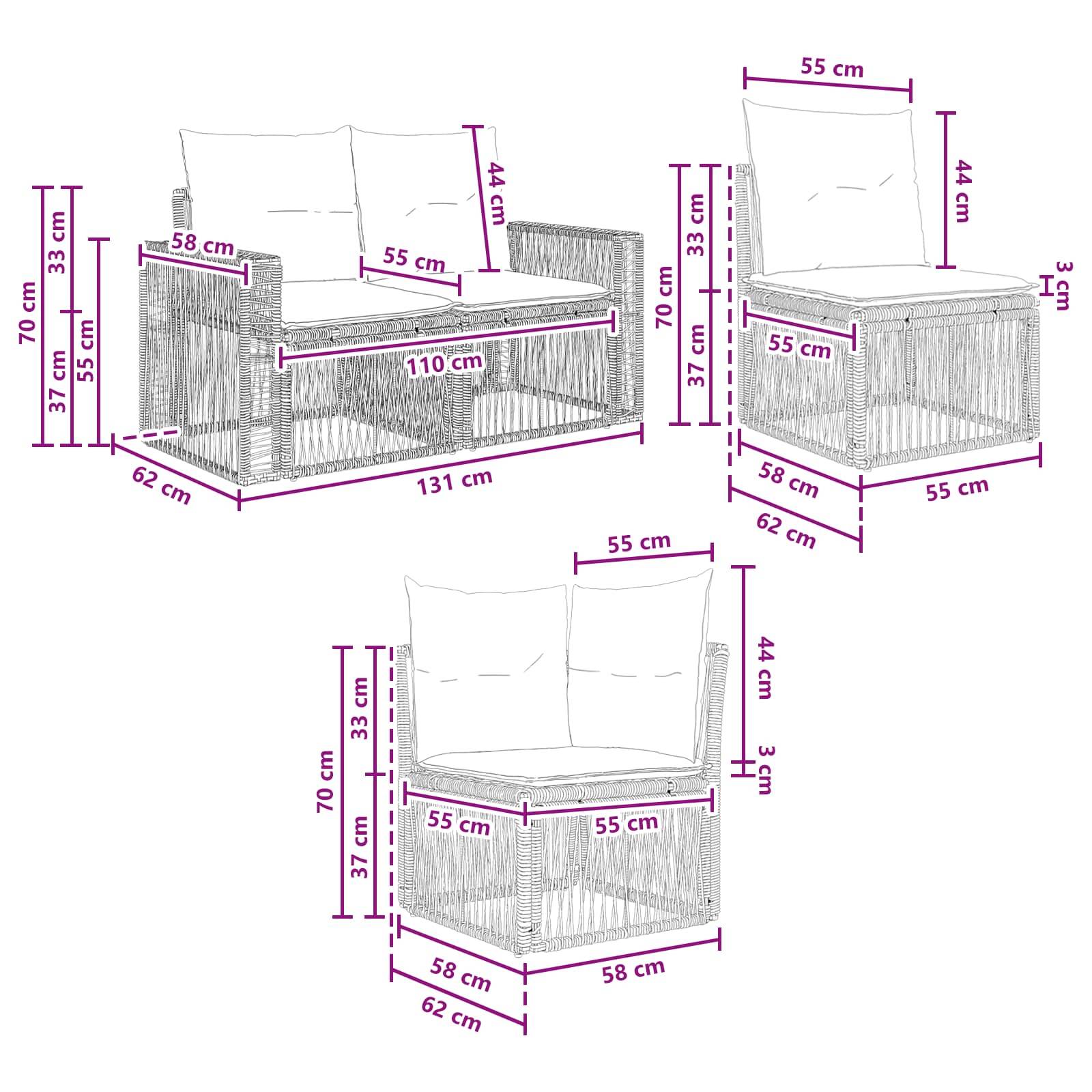 vidaXL Gartensofa-set 11 pcs Beige und Cremeweiß Poly-Rattan