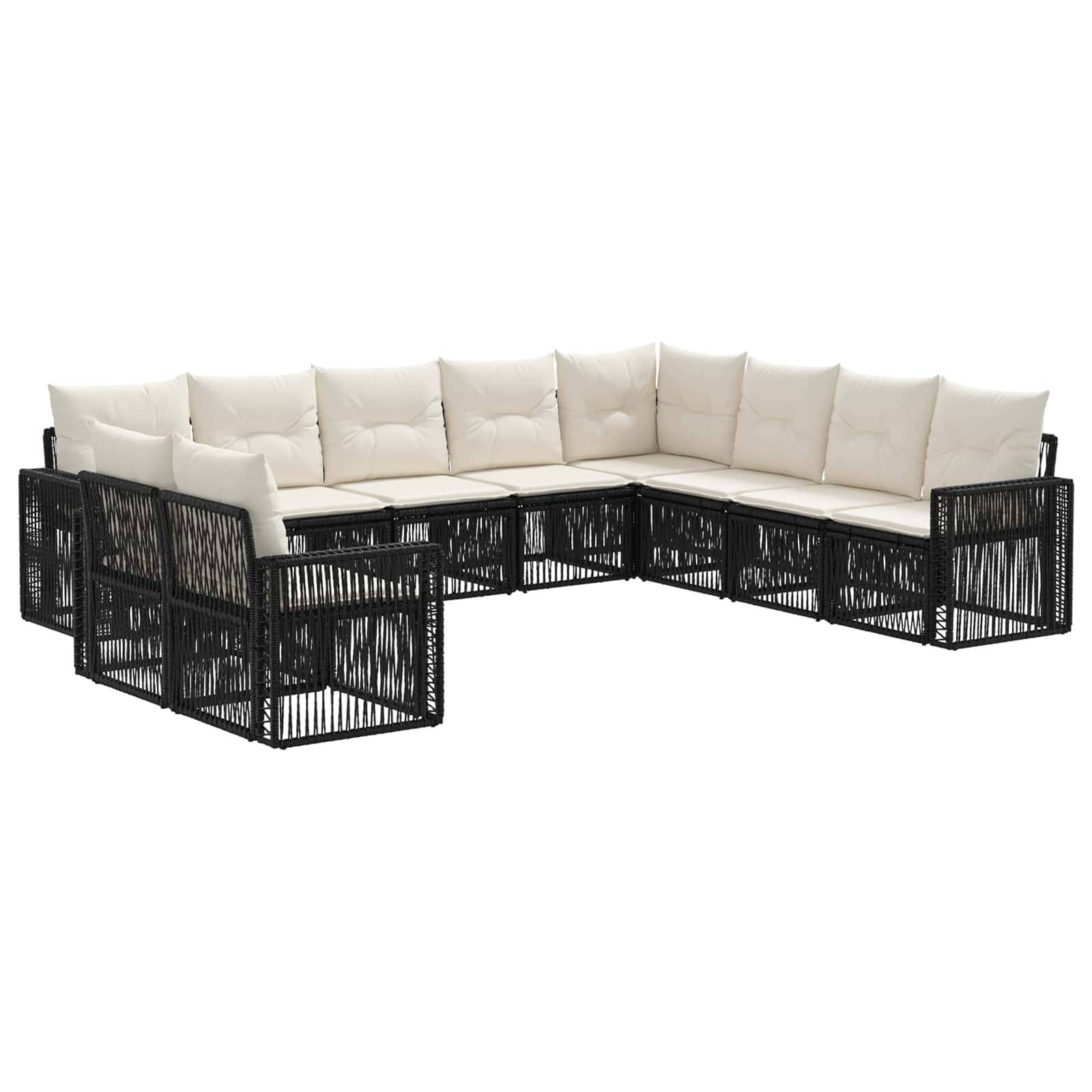 vidaXL Gartensofa-set 10 pcs Schwarz und Cremeweiß Poly-Rattan