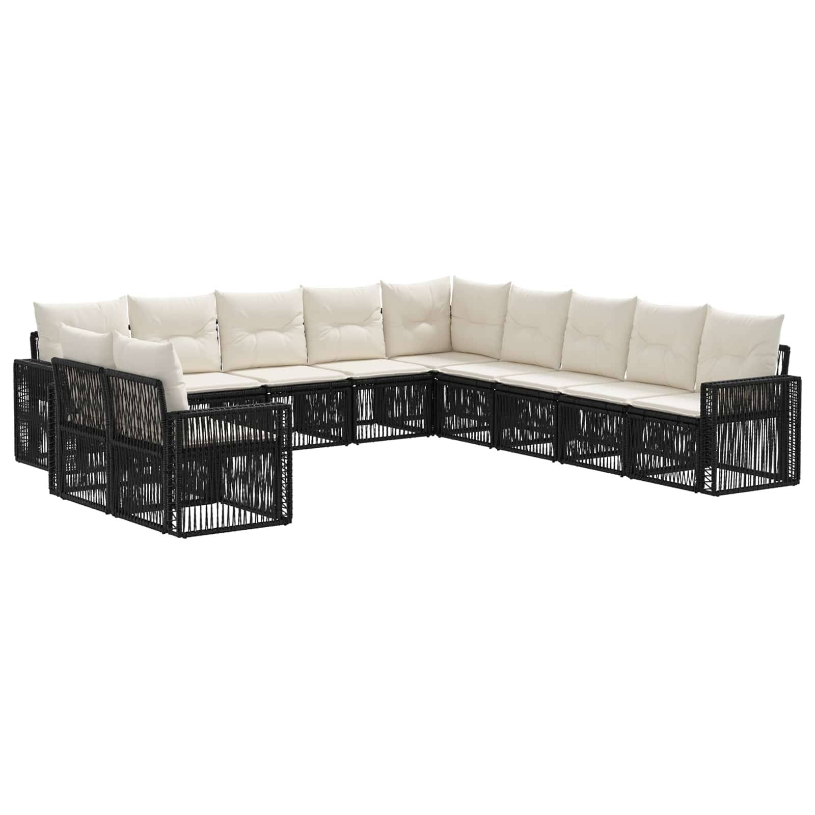 vidaXL Gartensofa-set 11 pcs Schwarz und Cremeweiß Poly-Rattan