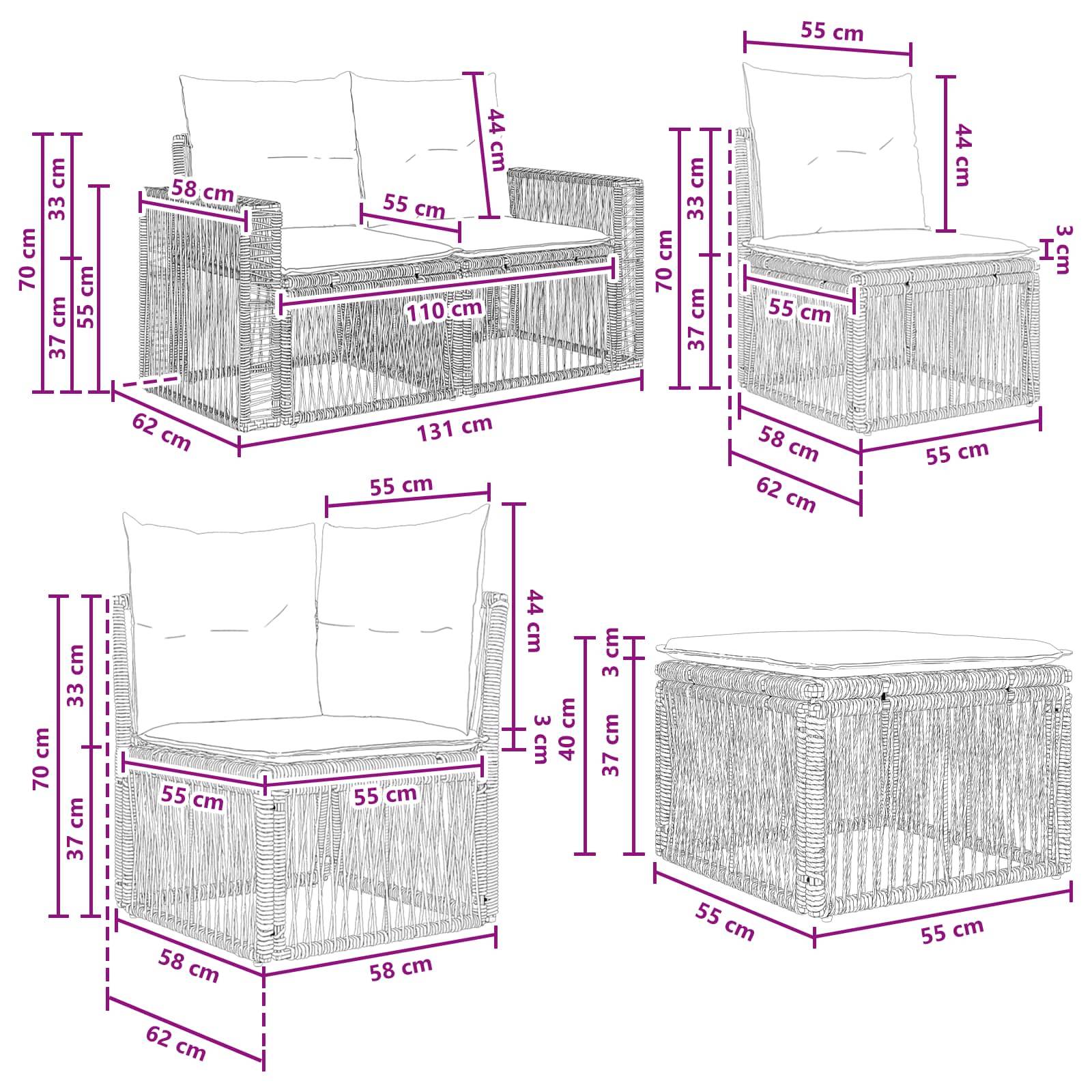 vidaXL Gartensofa-set 8 pcs Grau und Dunkelgrau Poly-Rattan