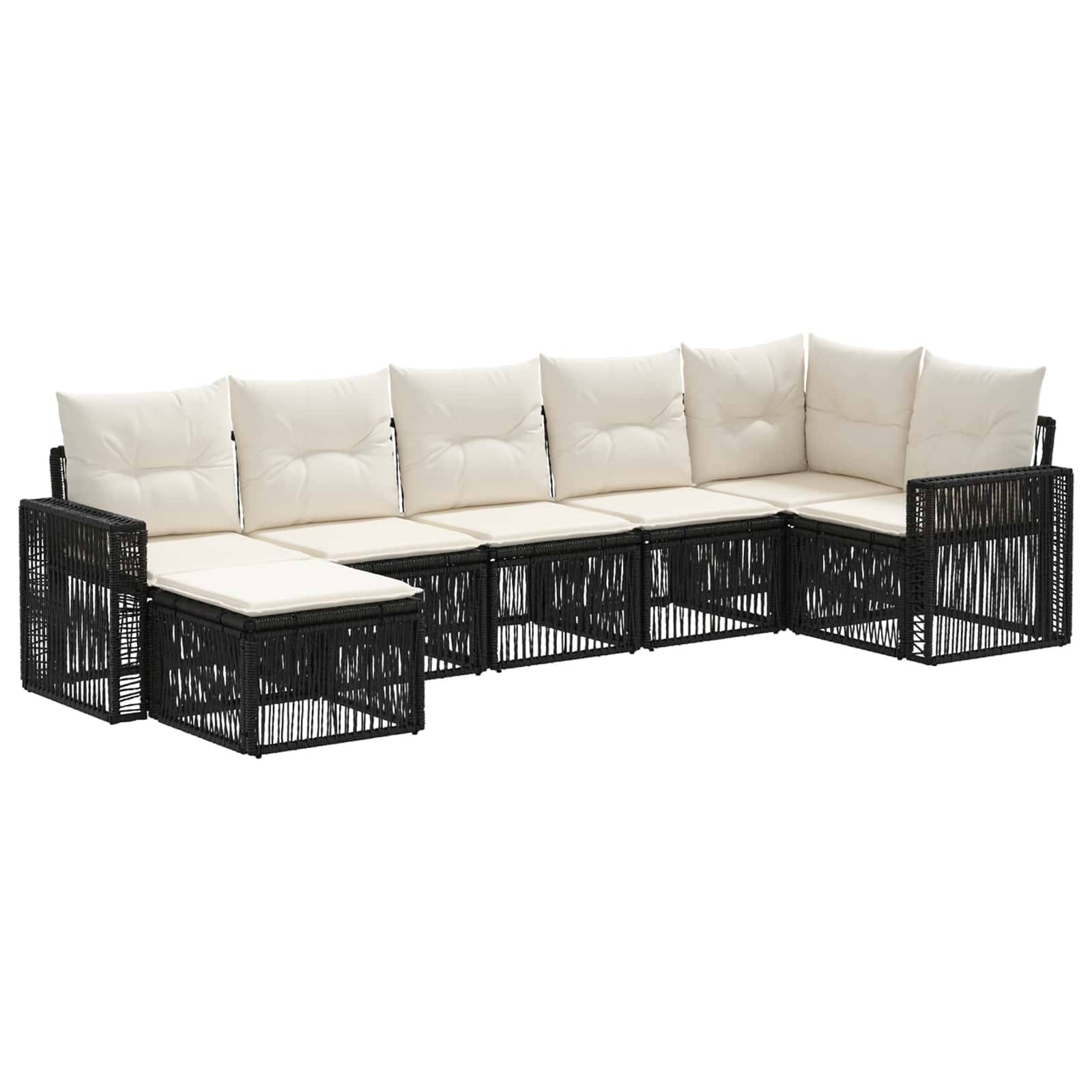 vidaXL Gartensofa-set 7 pcs Schwarz und Cremeweiß Poly-Rattan