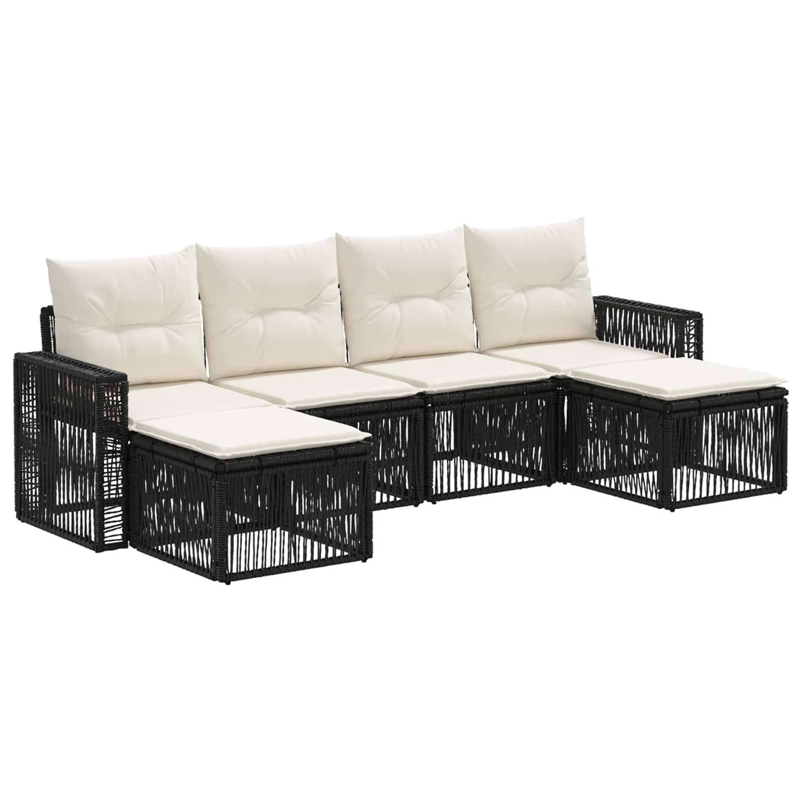 vidaXL Gartensofa-set 6 pcs Schwarz und Cremeweiß Poly-Rattan