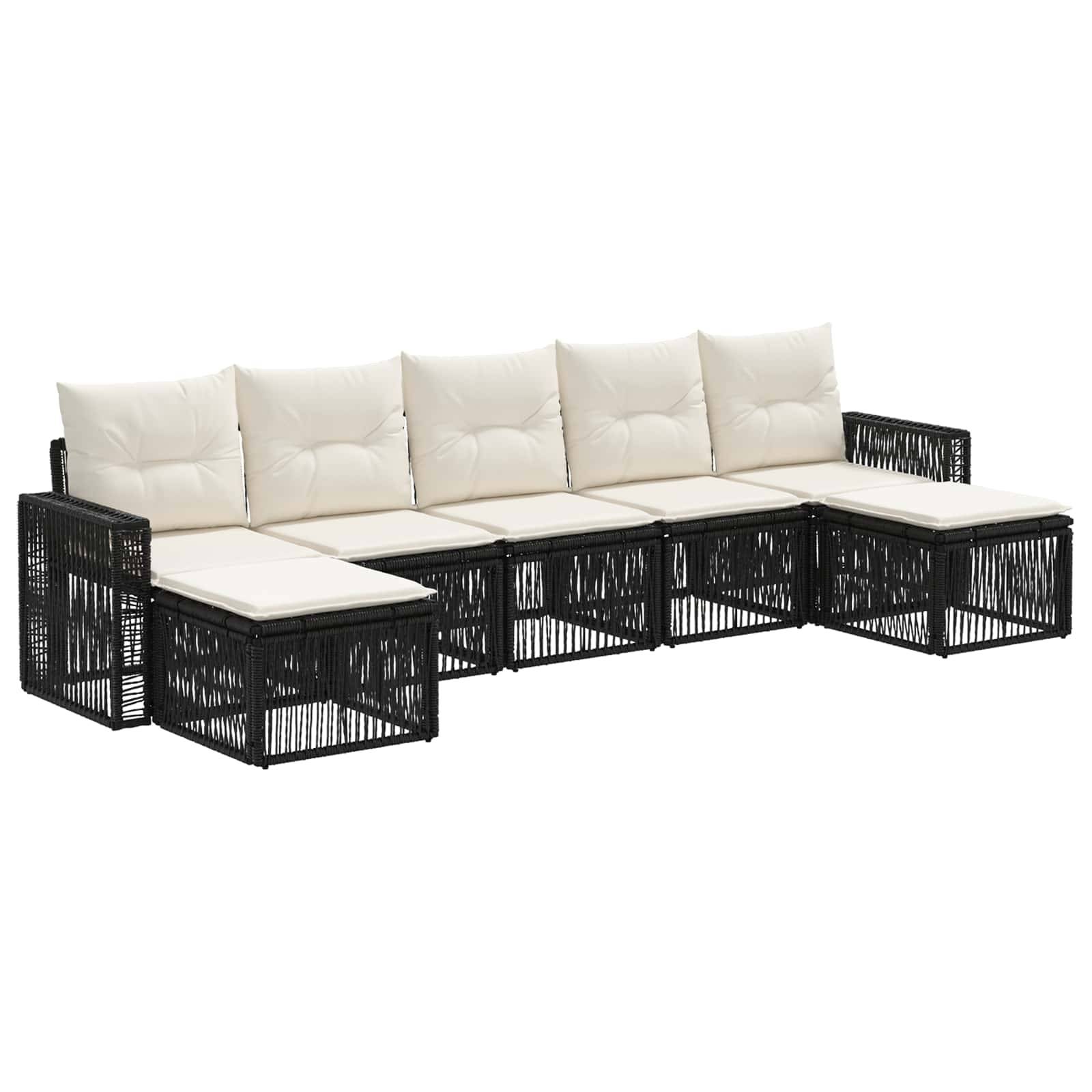 vidaXL Gartensofa-set 7 pcs Schwarz und Cremeweiß Poly-Rattan