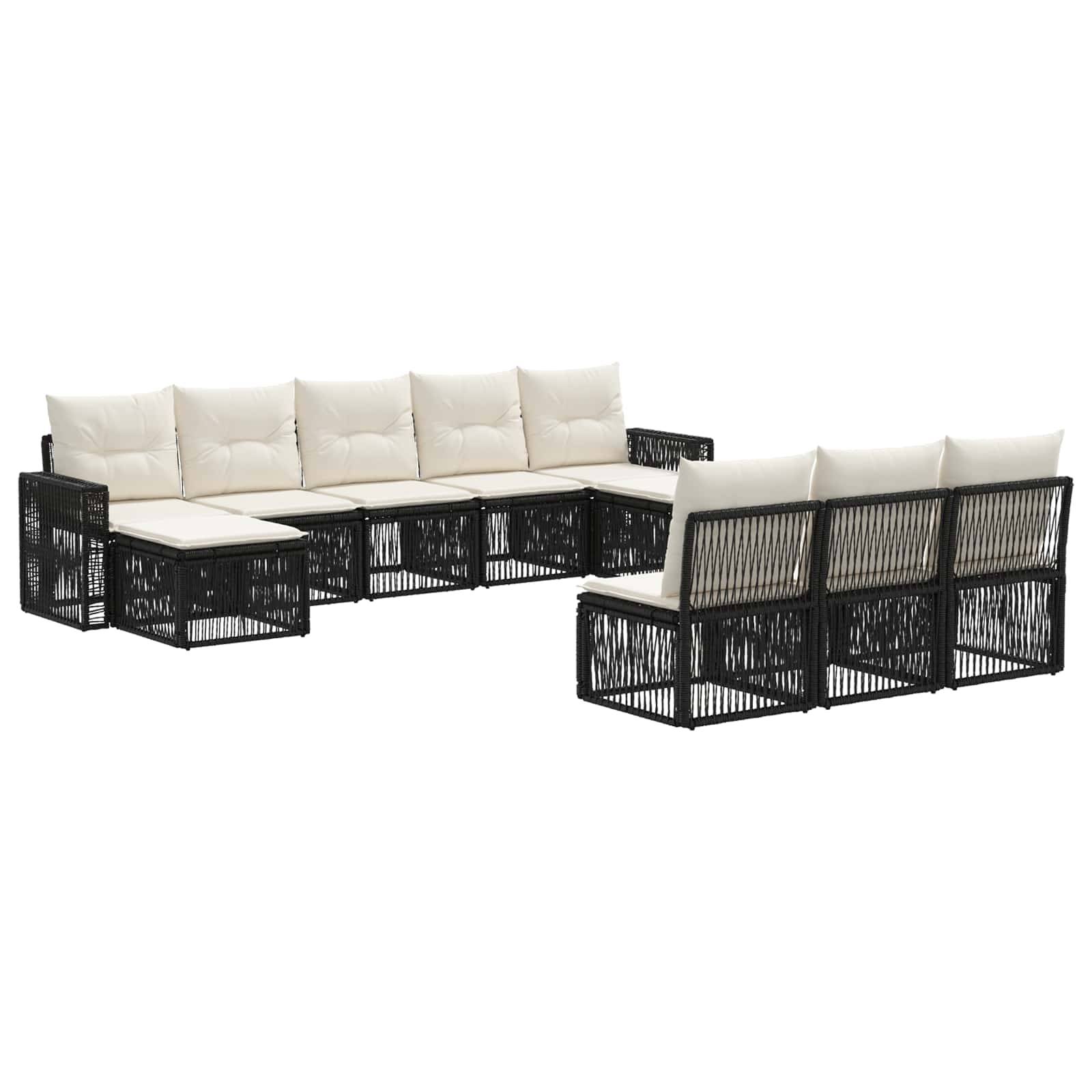 vidaXL Gartensofa-set 10 pcs Schwarz und Cremeweiß Poly-Rattan
