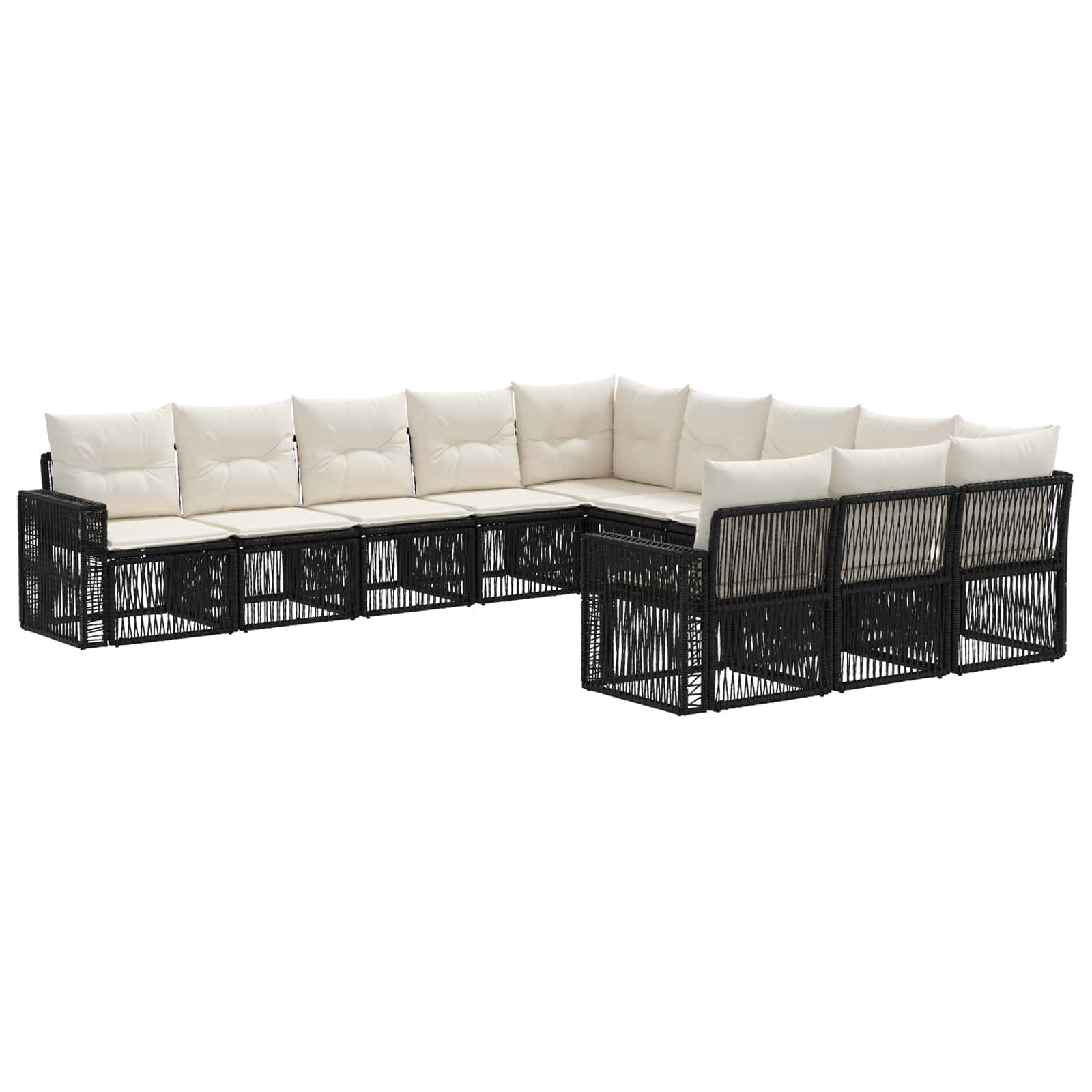 vidaXL Gartensofa-set 11 pcs Schwarz und Cremeweiß Poly-Rattan