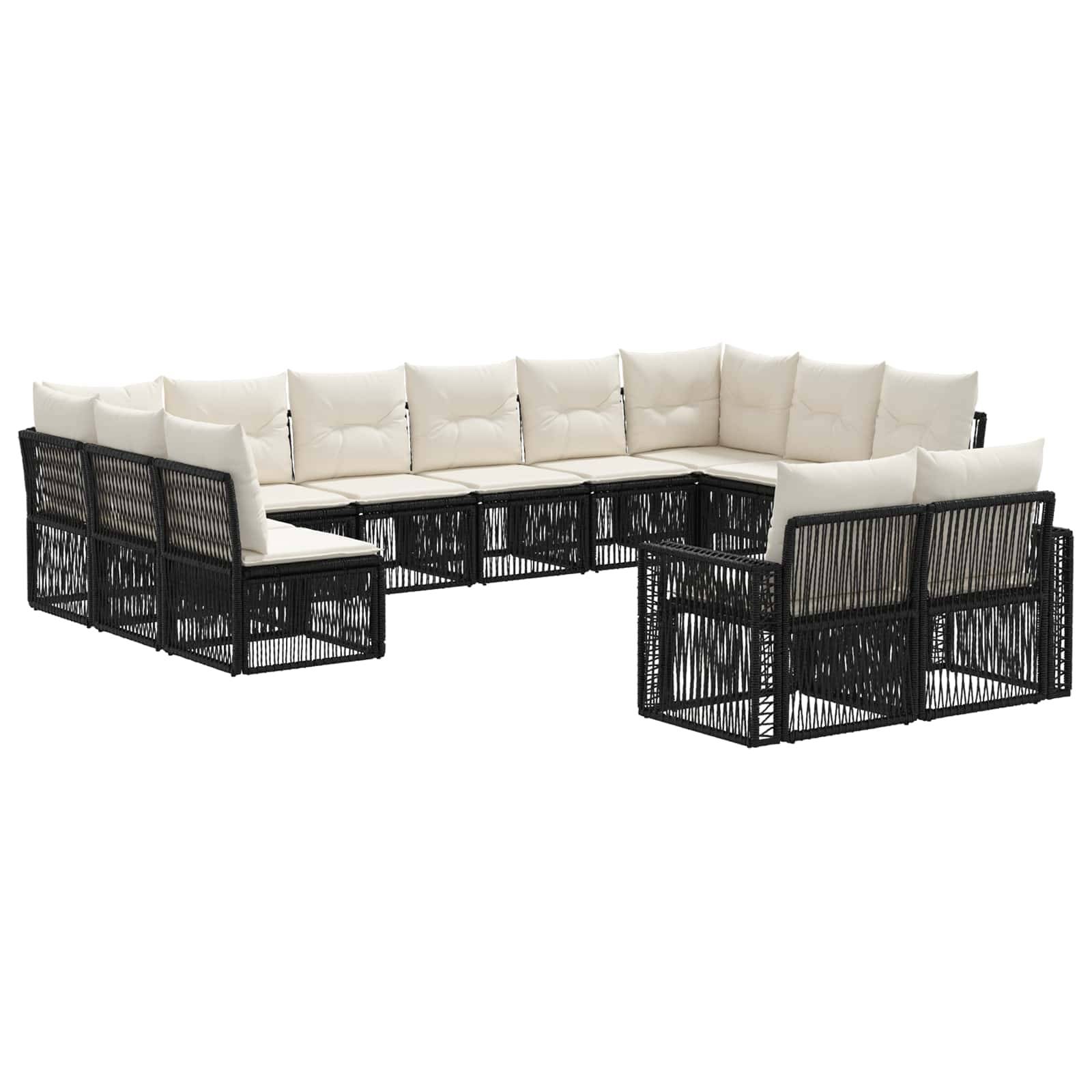vidaXL Gartensofa-set 12 pcs Schwarz und Cremeweiß Poly-Rattan
