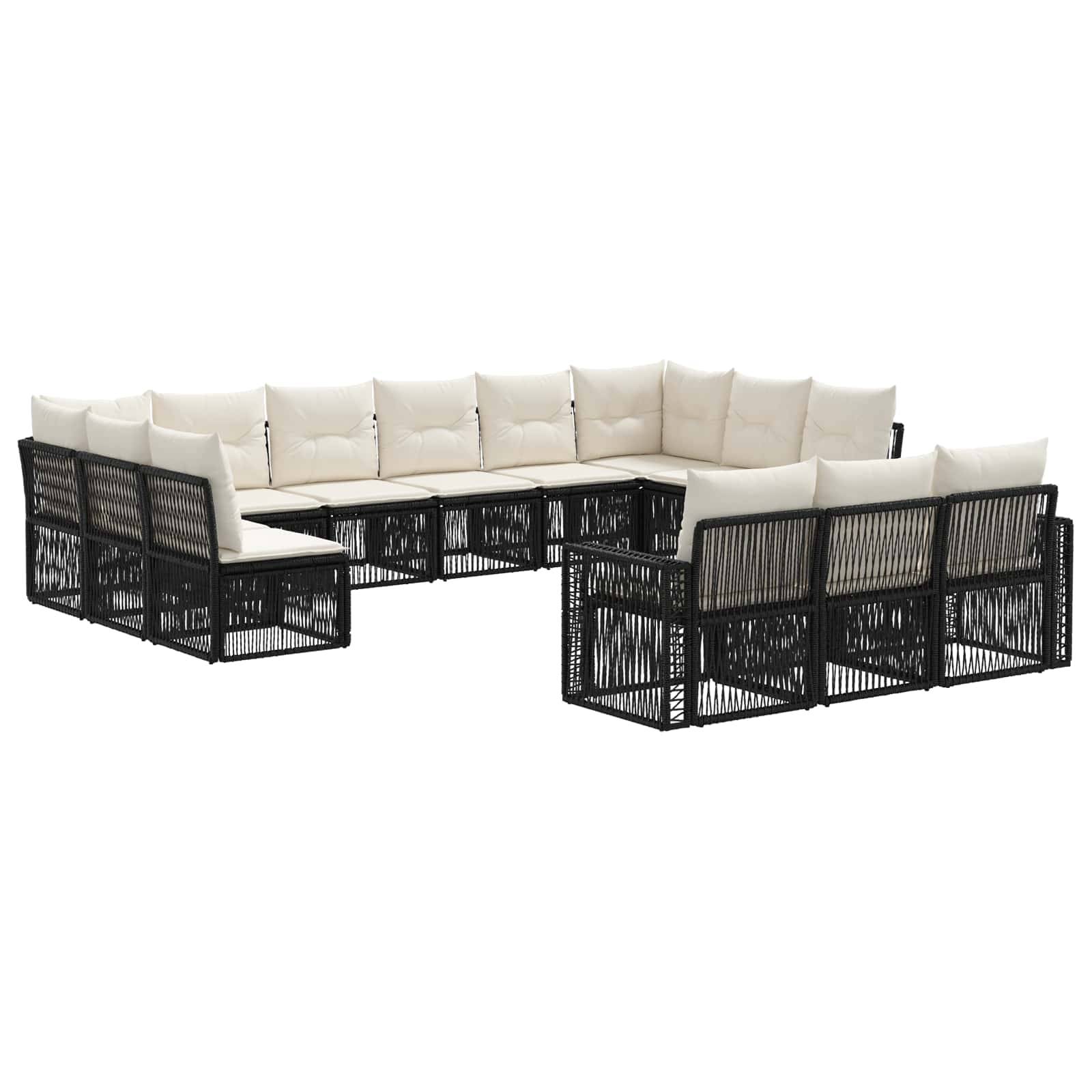 vidaXL Gartensofa-set 13 pcs Schwarz und Cremeweiß Poly-Rattan