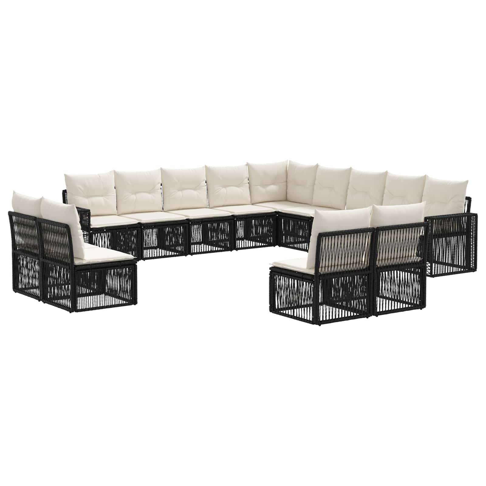 vidaXL Gartensofa-set 13 pcs Schwarz und Cremeweiß Poly-Rattan