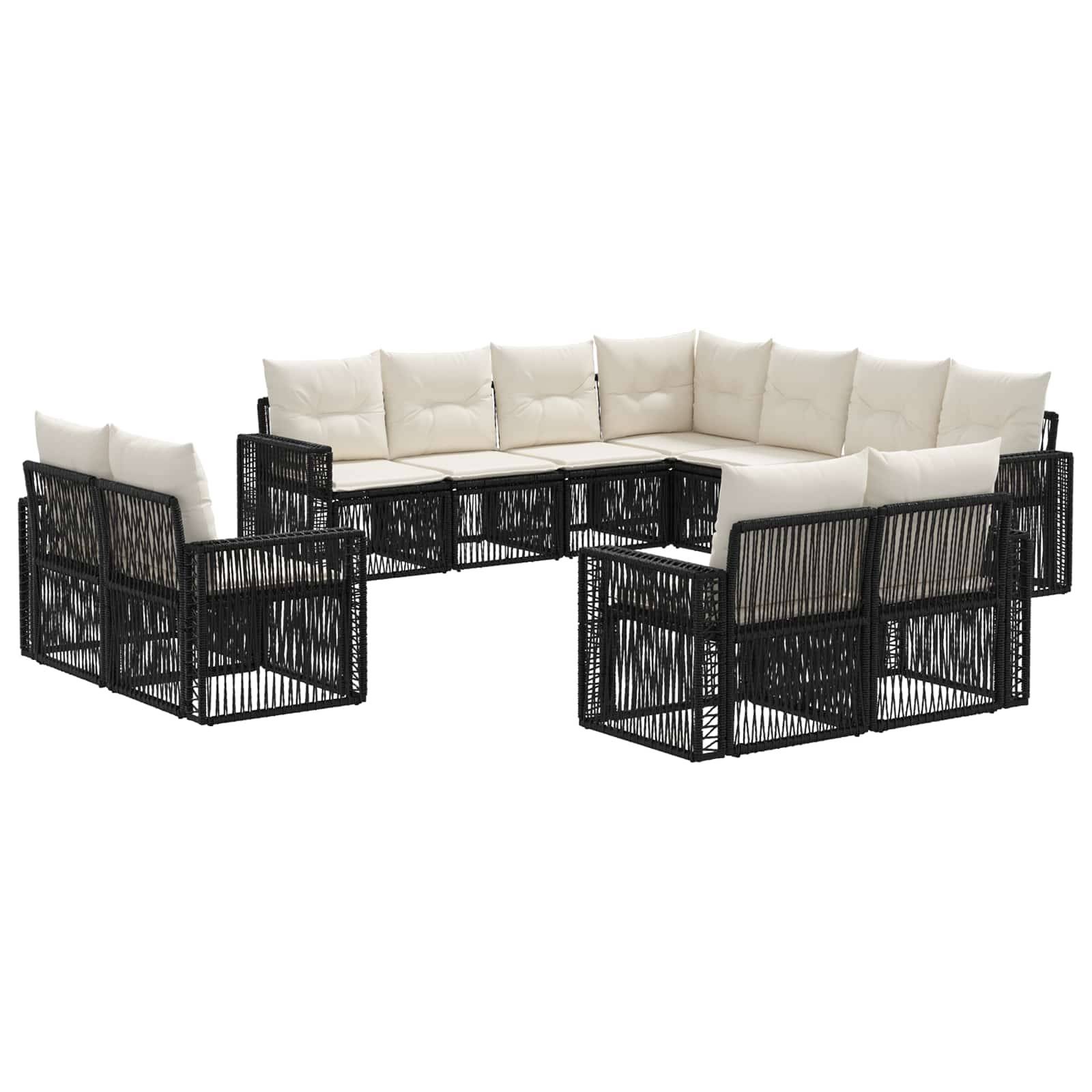 vidaXL Gartensofa-set 11 pcs Schwarz und Cremeweiß Poly-Rattan
