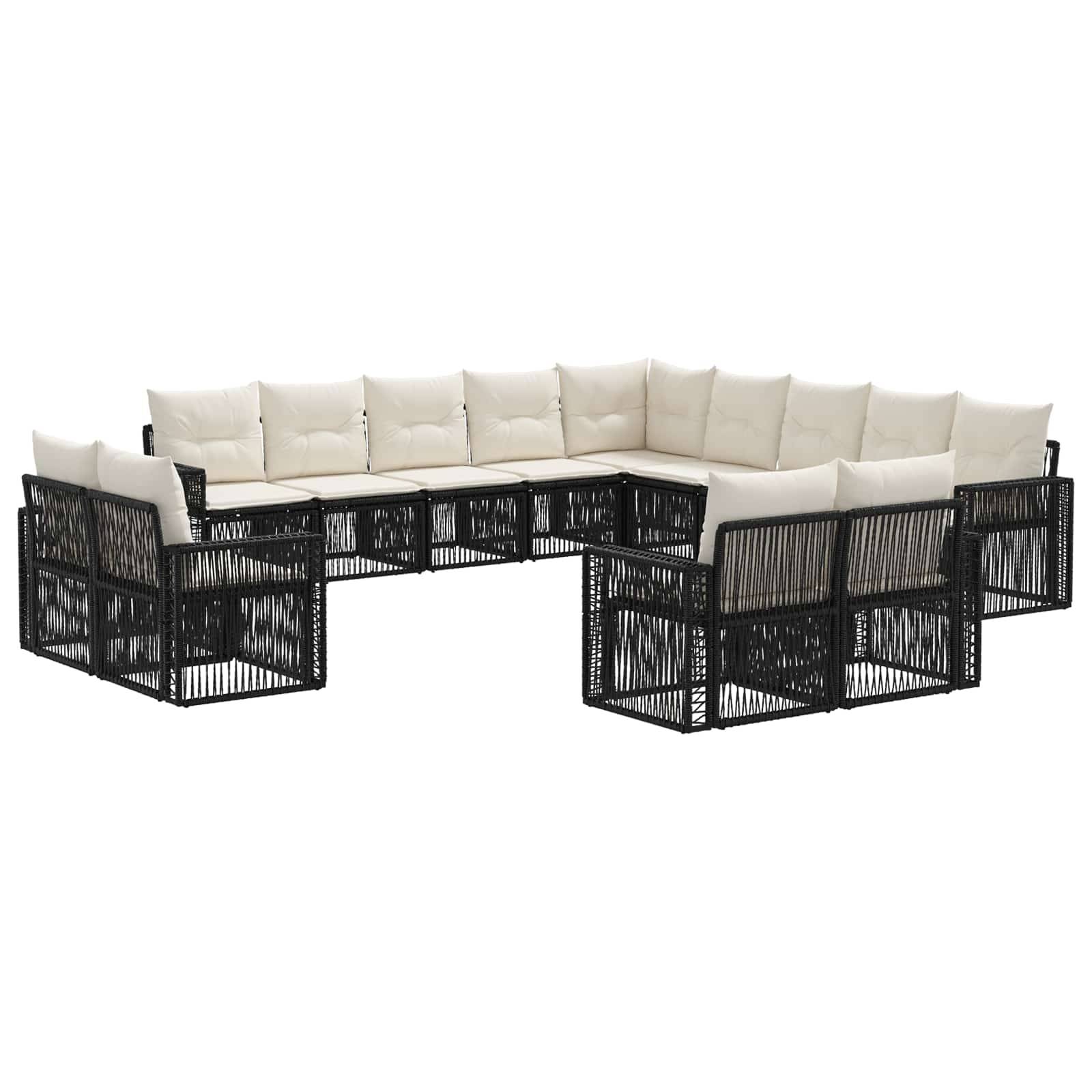 vidaXL Gartensofa-set 13 pcs Schwarz und Cremeweiß Poly-Rattan