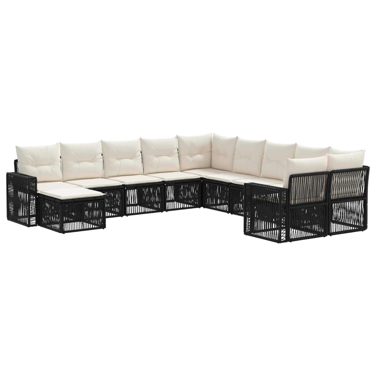 vidaXL Gartensofa-set 11 pcs Schwarz und Cremeweiß Poly-Rattan