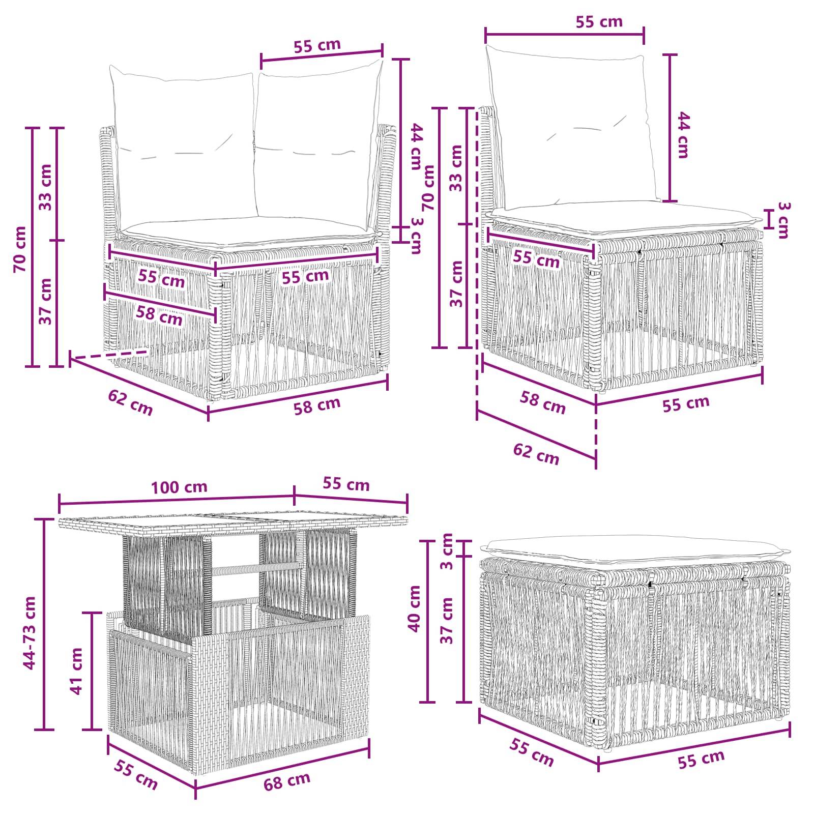 vidaXL Gartensofa-set 11 stk. Grau Poly-Rattan