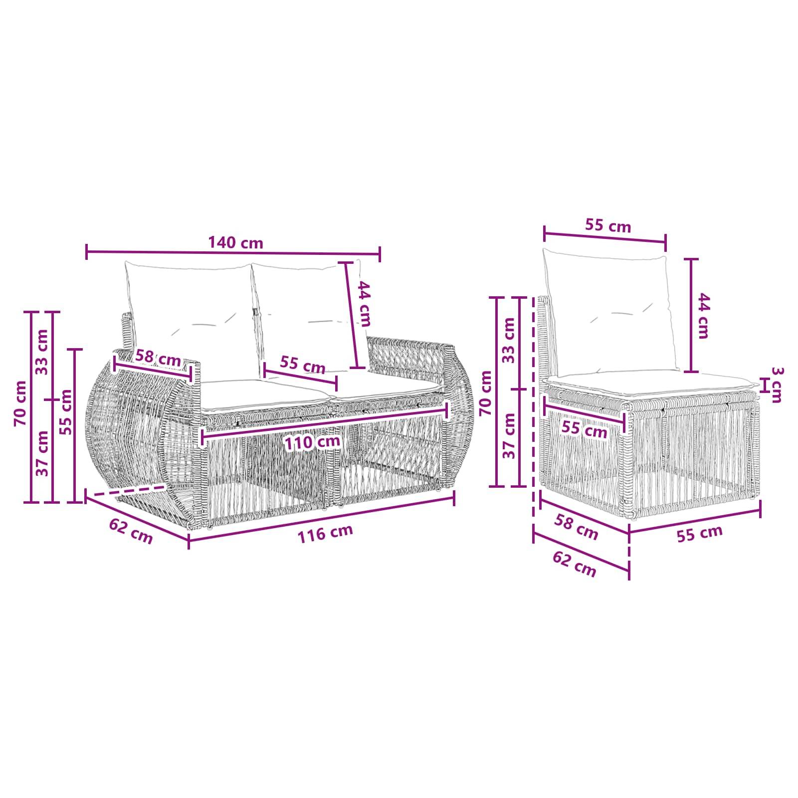 vidaXL Gartensofa-set 5 pcs Schwarz und Cremeweiß Poly-Rattan
