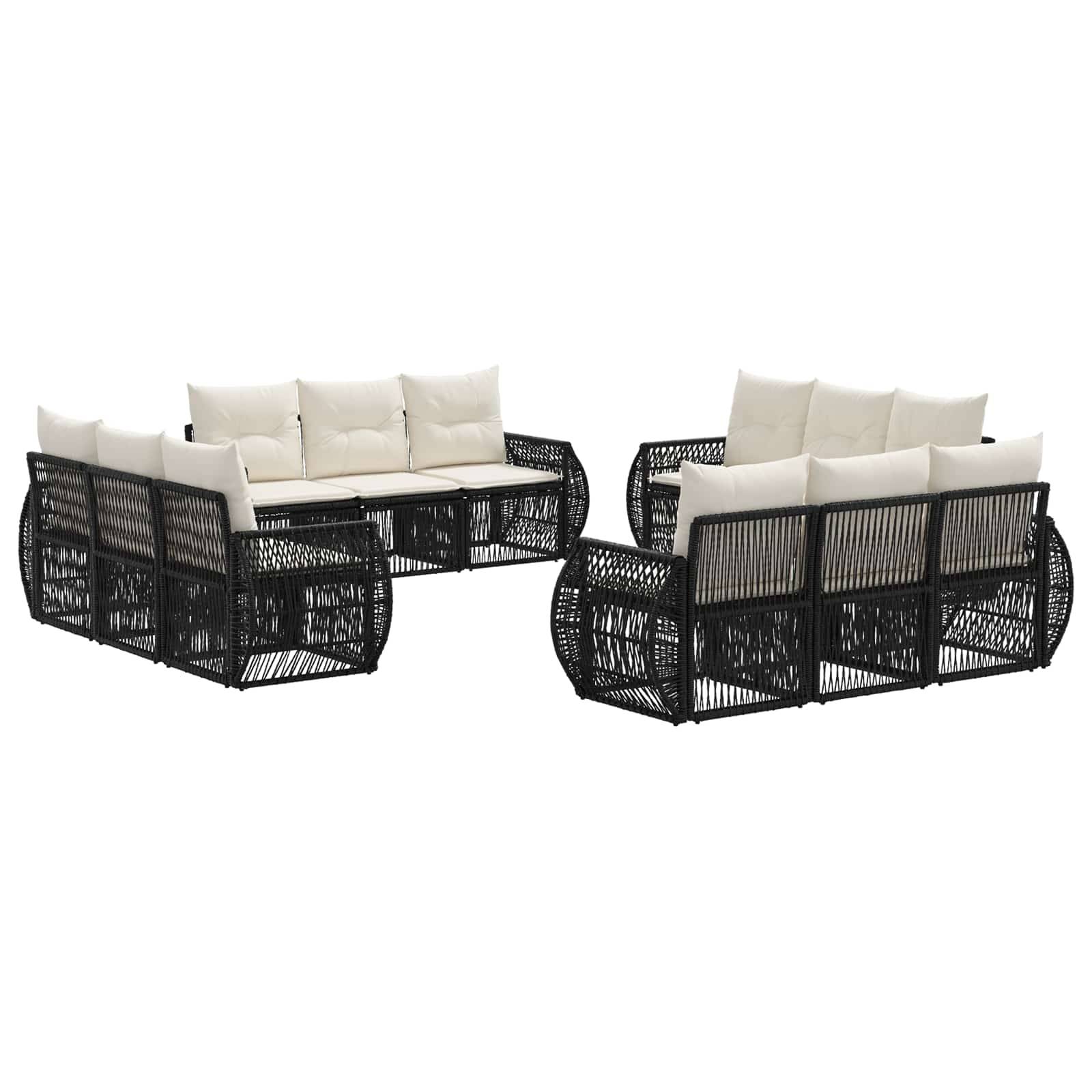 vidaXL Gartensofa-set 12 pcs Schwarz und Cremeweiß Poly-Rattan
