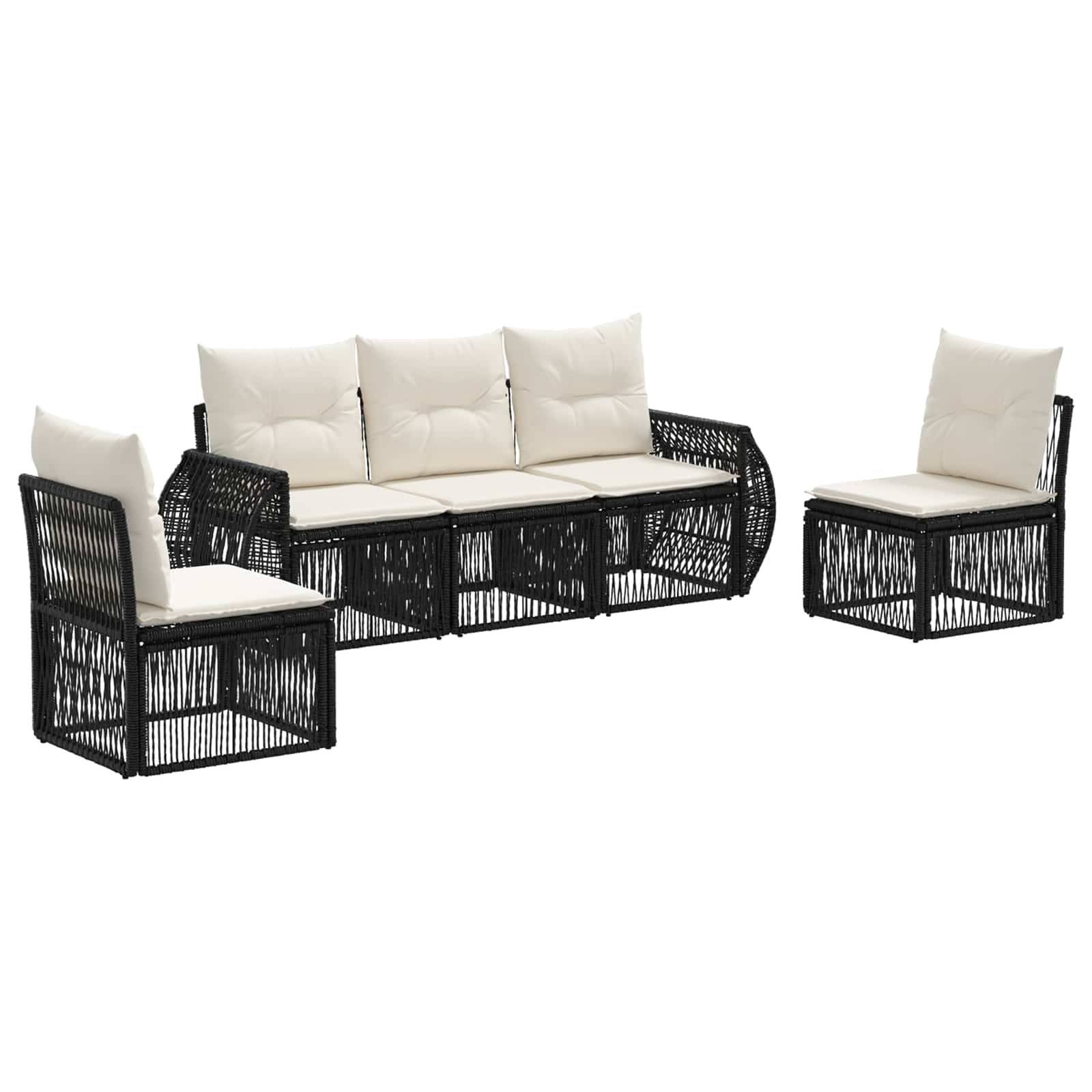 vidaXL Gartensofa-set 5 pcs Schwarz und Cremeweiß Poly-Rattan