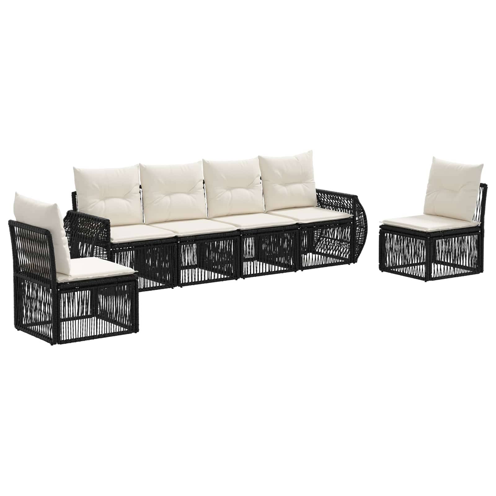 vidaXL Gartensofa-set 6 pcs Schwarz und Cremeweiß Poly-Rattan