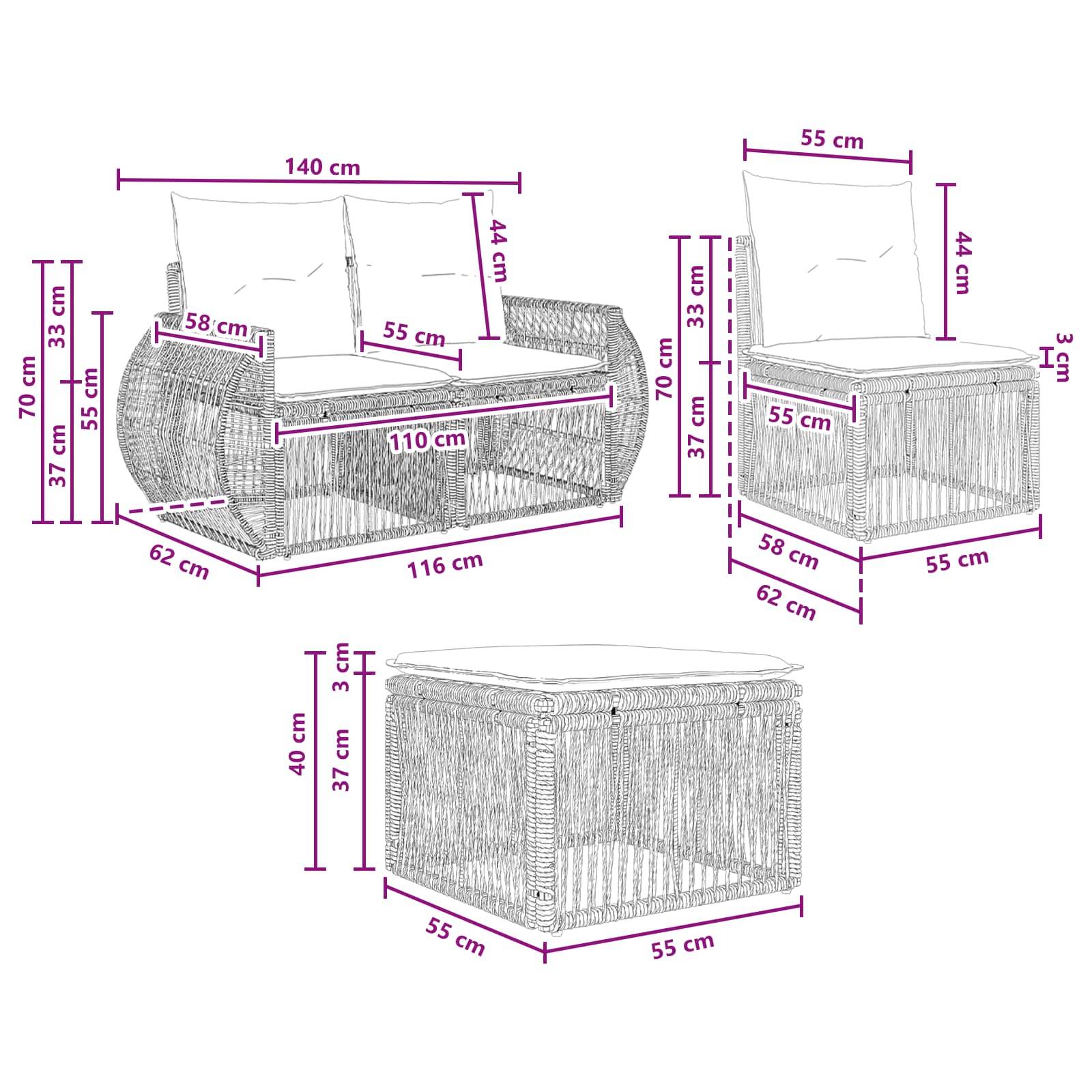vidaXL Gartensofa-set 6 pcs Grau und Dunkelgrau Poly-Rattan