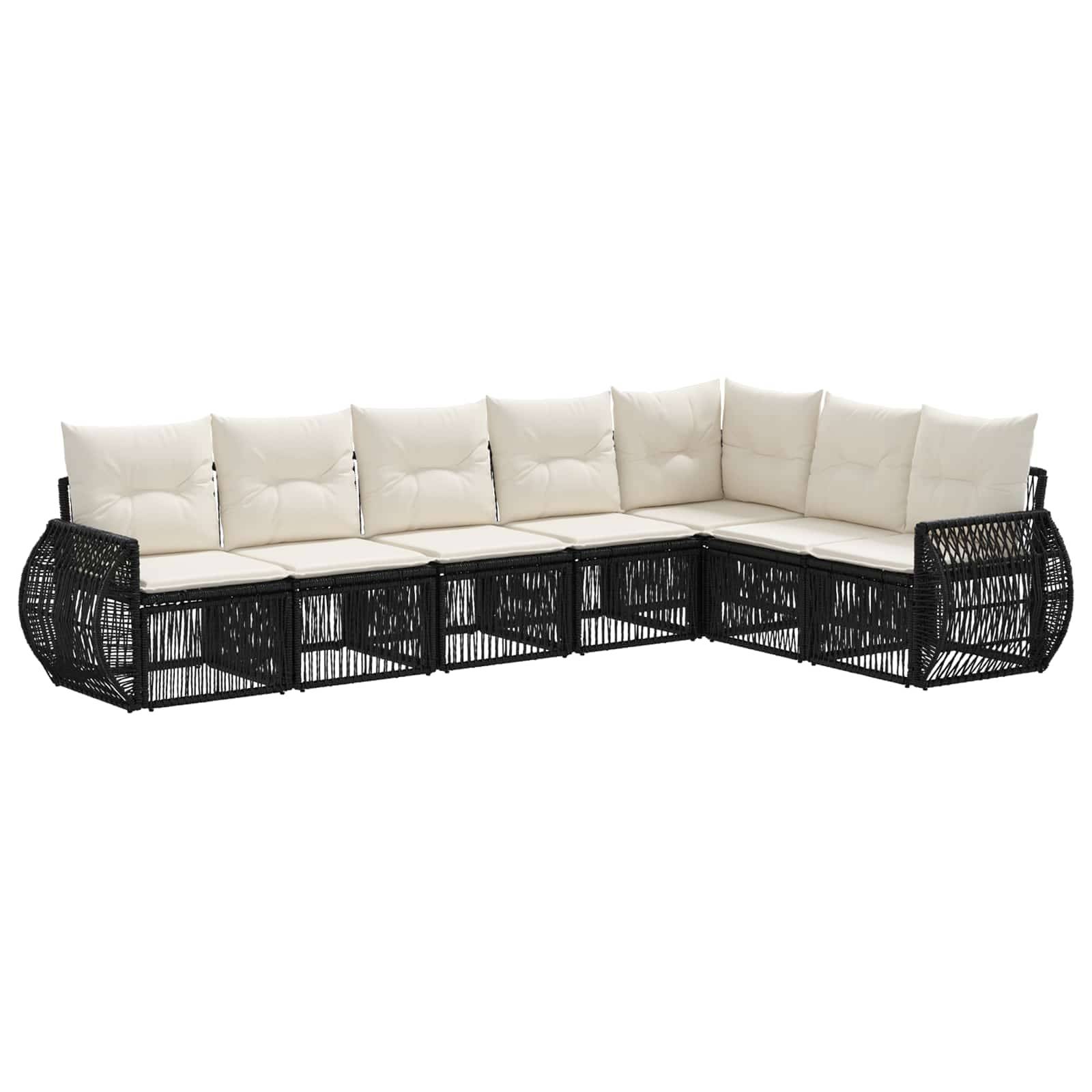 vidaXL Gartensofa-set 7 pcs Schwarz und Cremeweiß Poly-Rattan