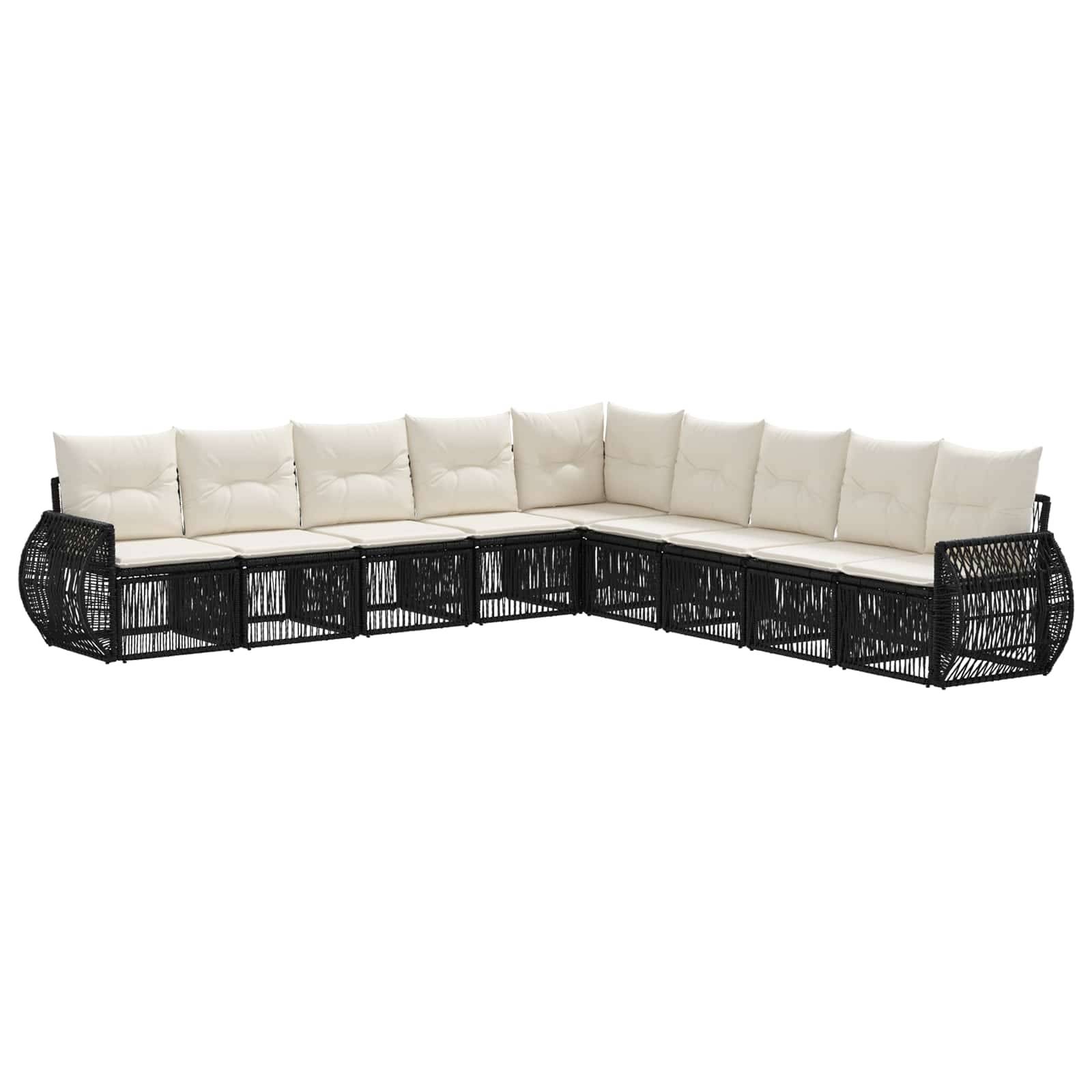 vidaXL Gartensofa-set 9 pcs Schwarz und Cremeweiß Poly-Rattan