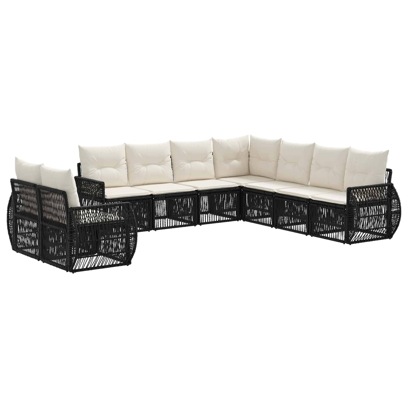 vidaXL Gartensofa-set 9 pcs Schwarz und Cremeweiß Poly-Rattan