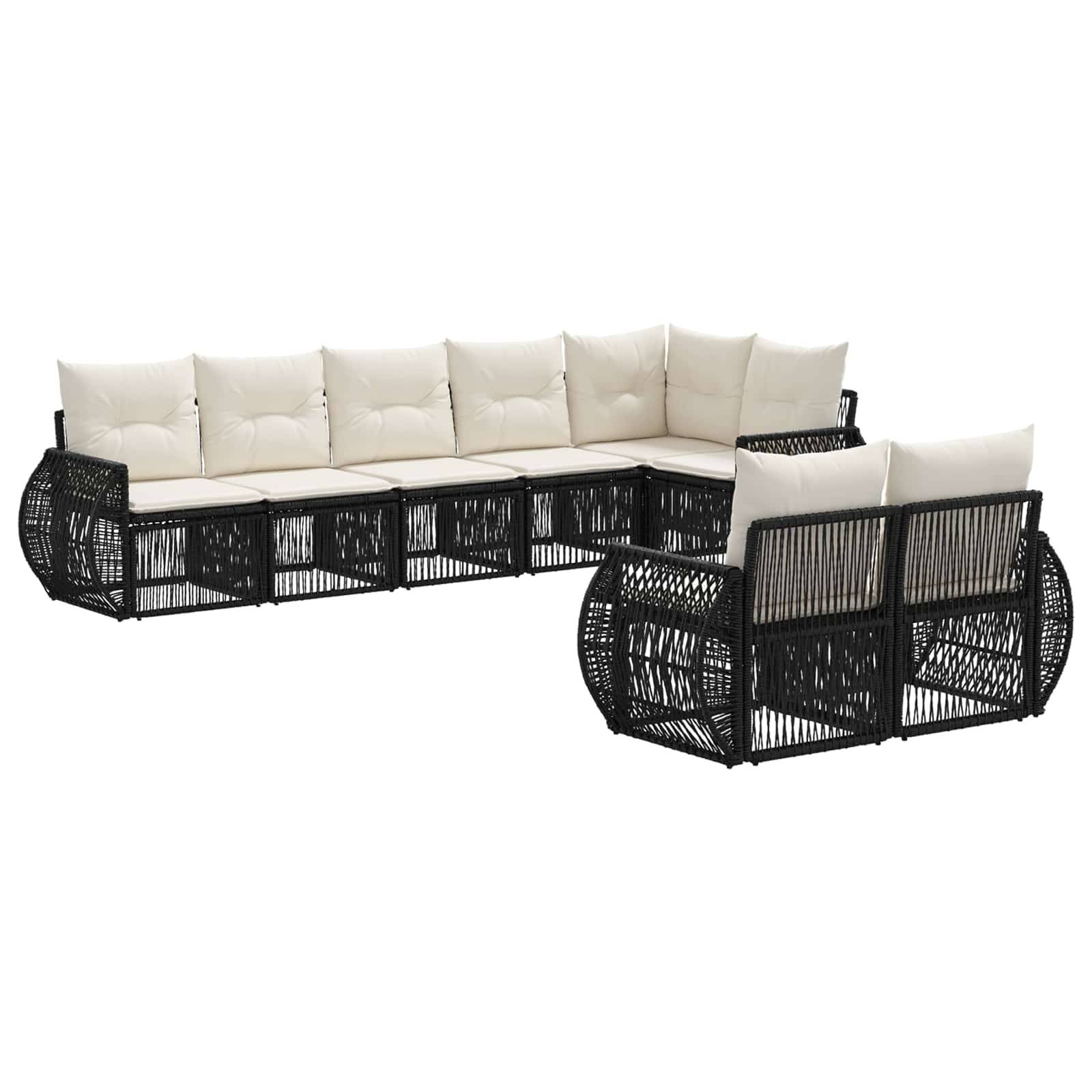 vidaXL Gartensofa-set 8 pcs Schwarz und Cremeweiß Poly-Rattan