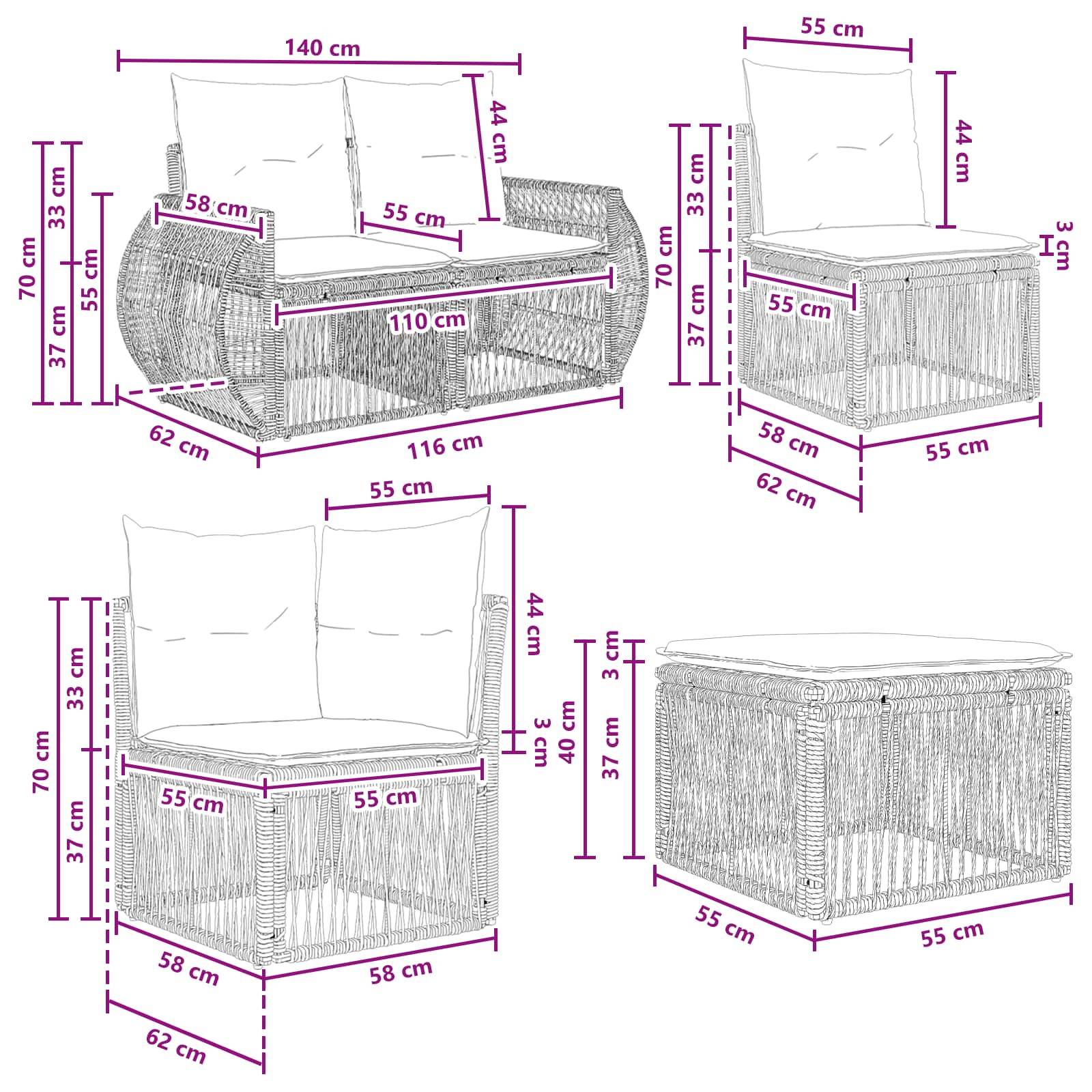 vidaXL Gartensofa-set 9 pcs Schwarz Poly-Rattan