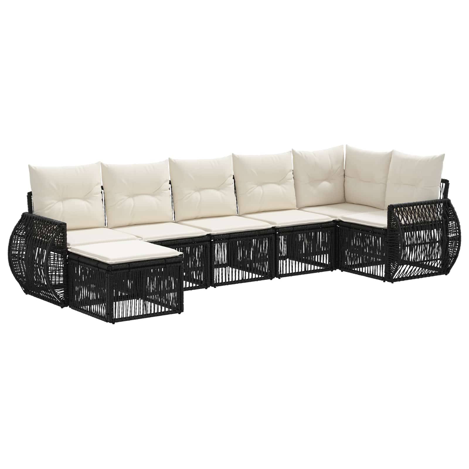 vidaXL Gartensofa-set 7 pcs Schwarz und Cremeweiß Poly-Rattan