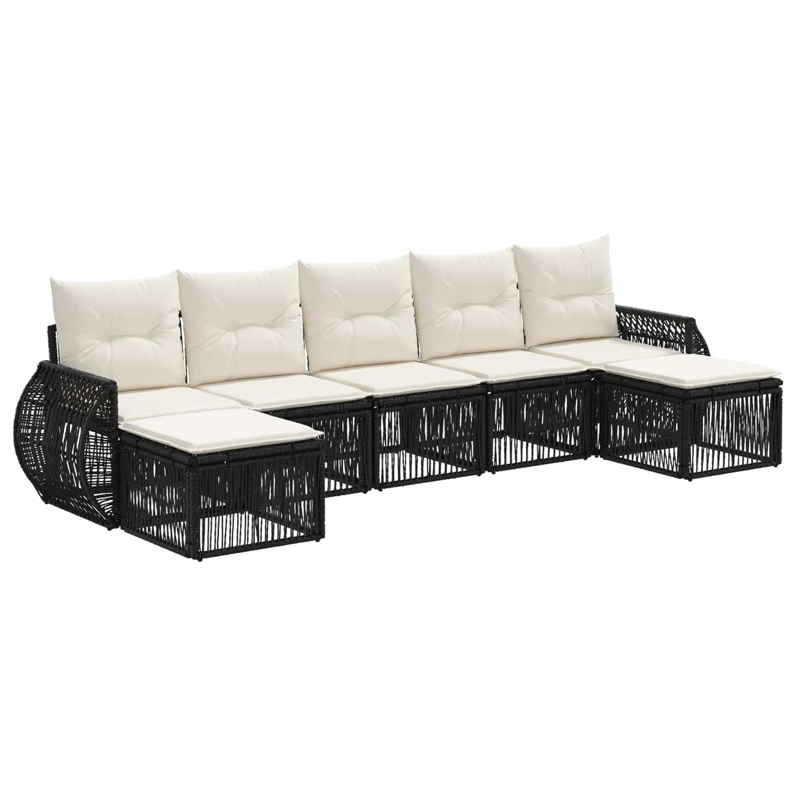 vidaXL Gartensofa-set 7 pcs Schwarz und Cremeweiß Poly-Rattan