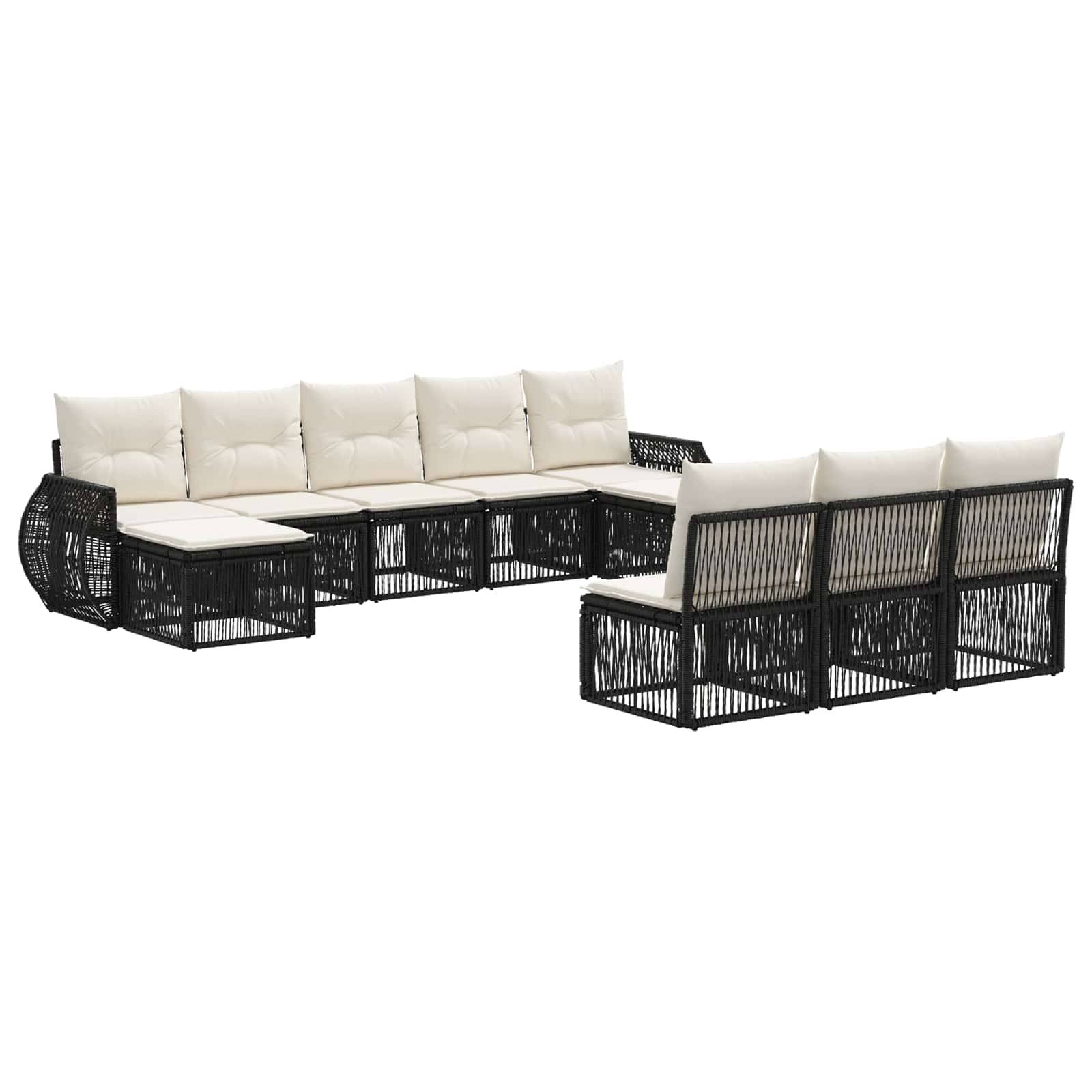vidaXL Gartensofa-set 10 pcs Schwarz und Cremeweiß Poly-Rattan