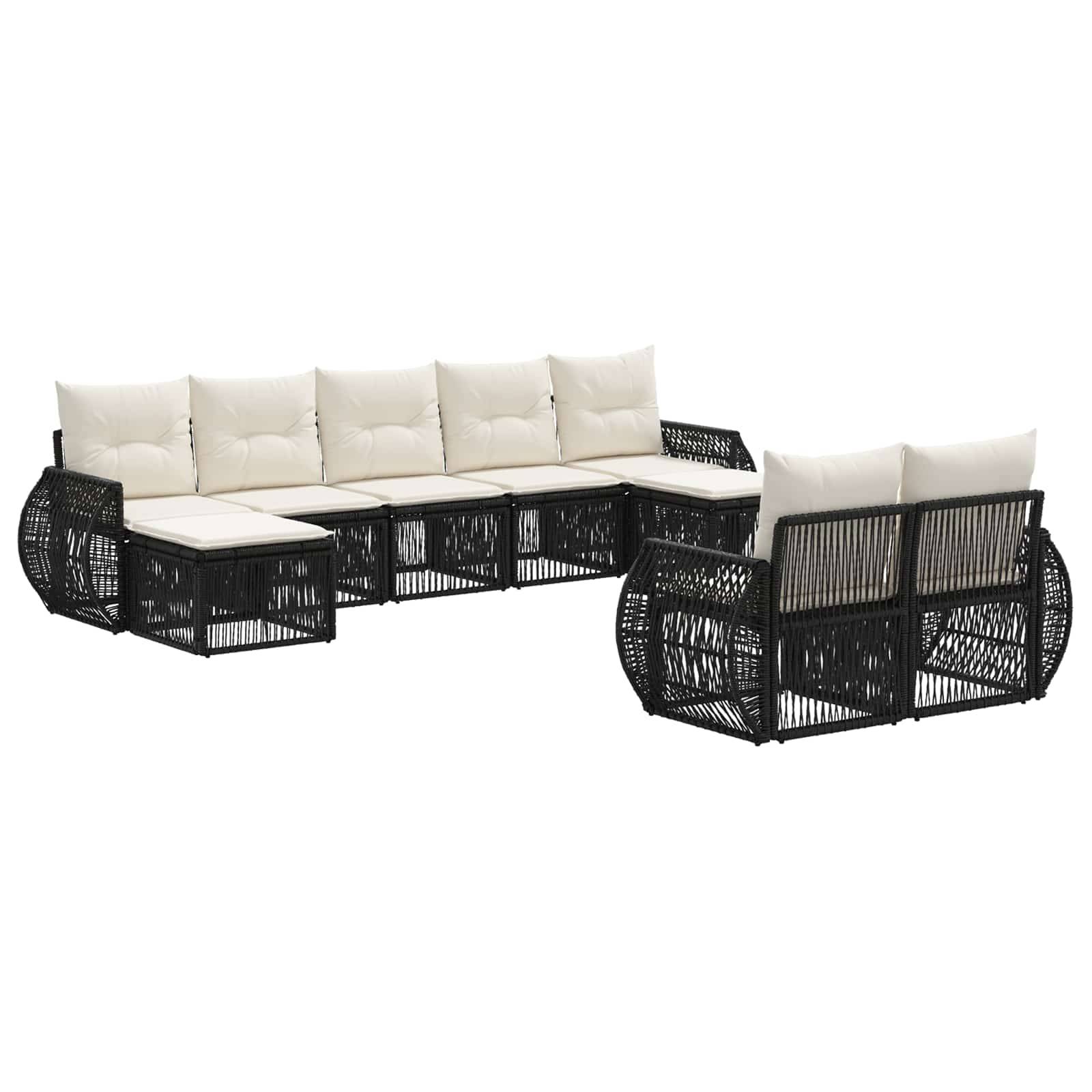 vidaXL Gartensofa-set 9 pcs Schwarz und Cremeweiß Poly-Rattan