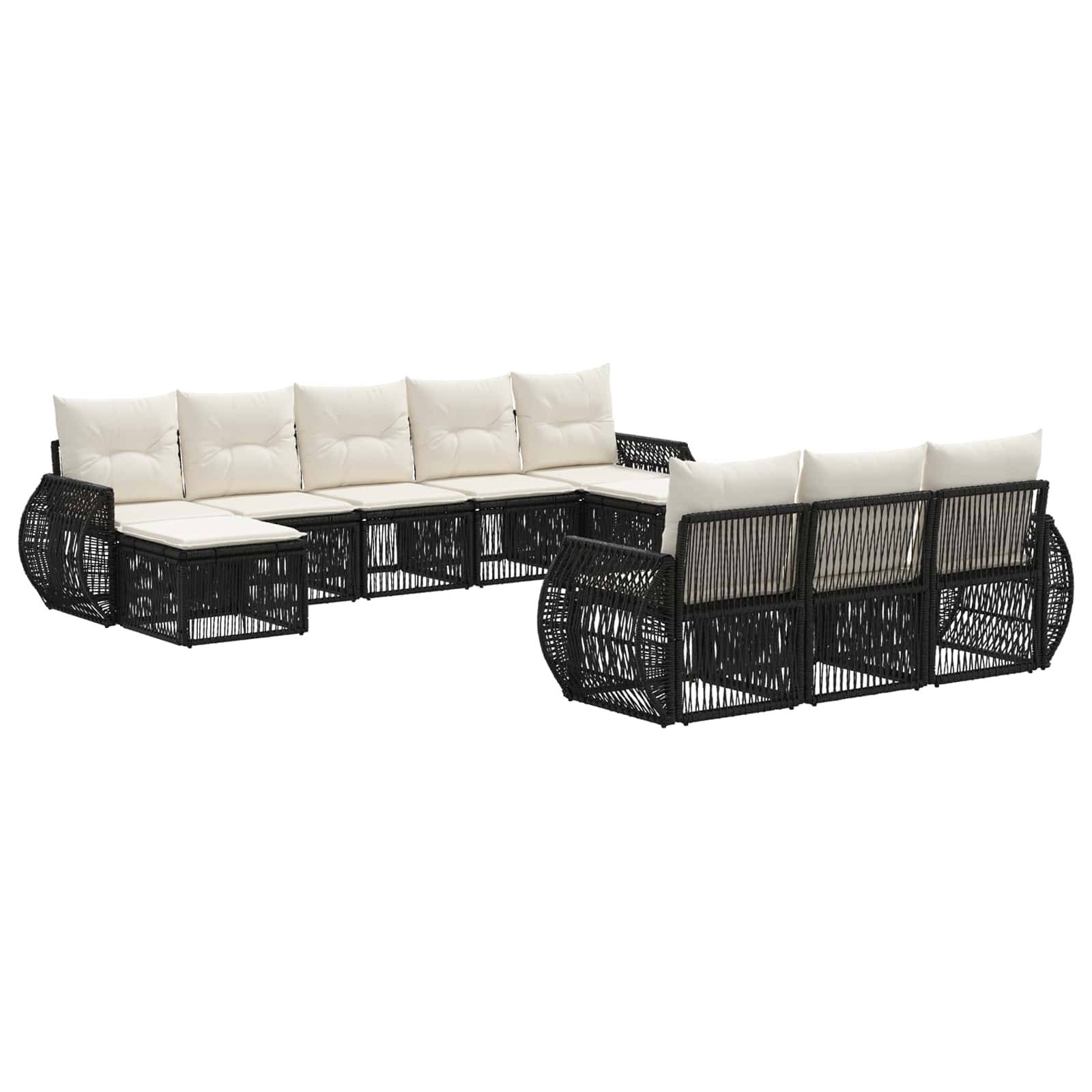 vidaXL Gartensofa-set 10 pcs Schwarz und Cremeweiß Poly-Rattan