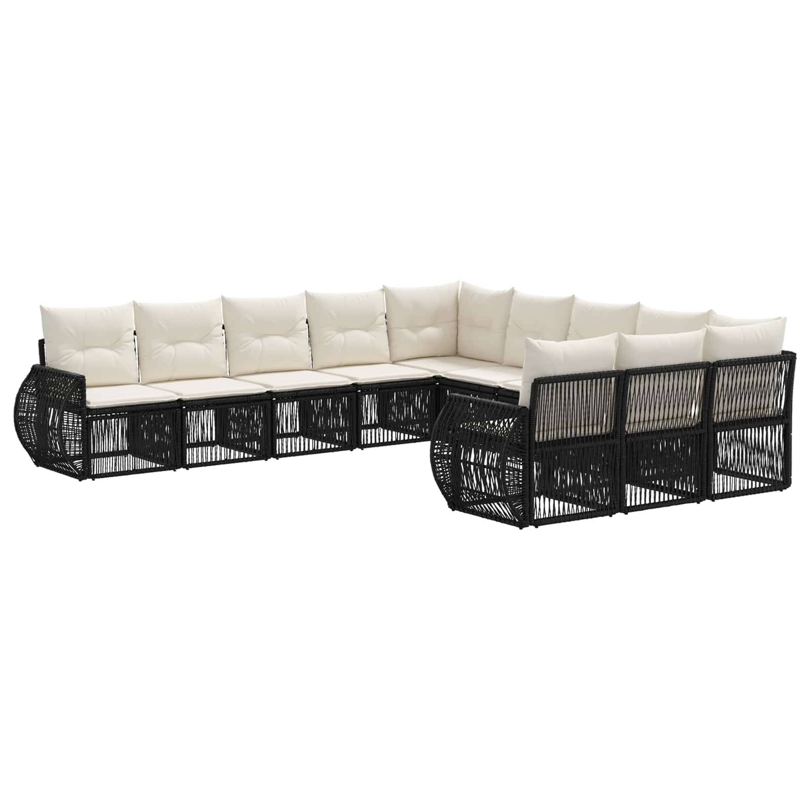 vidaXL Gartensofa-set 11 pcs Schwarz und Cremeweiß Poly-Rattan