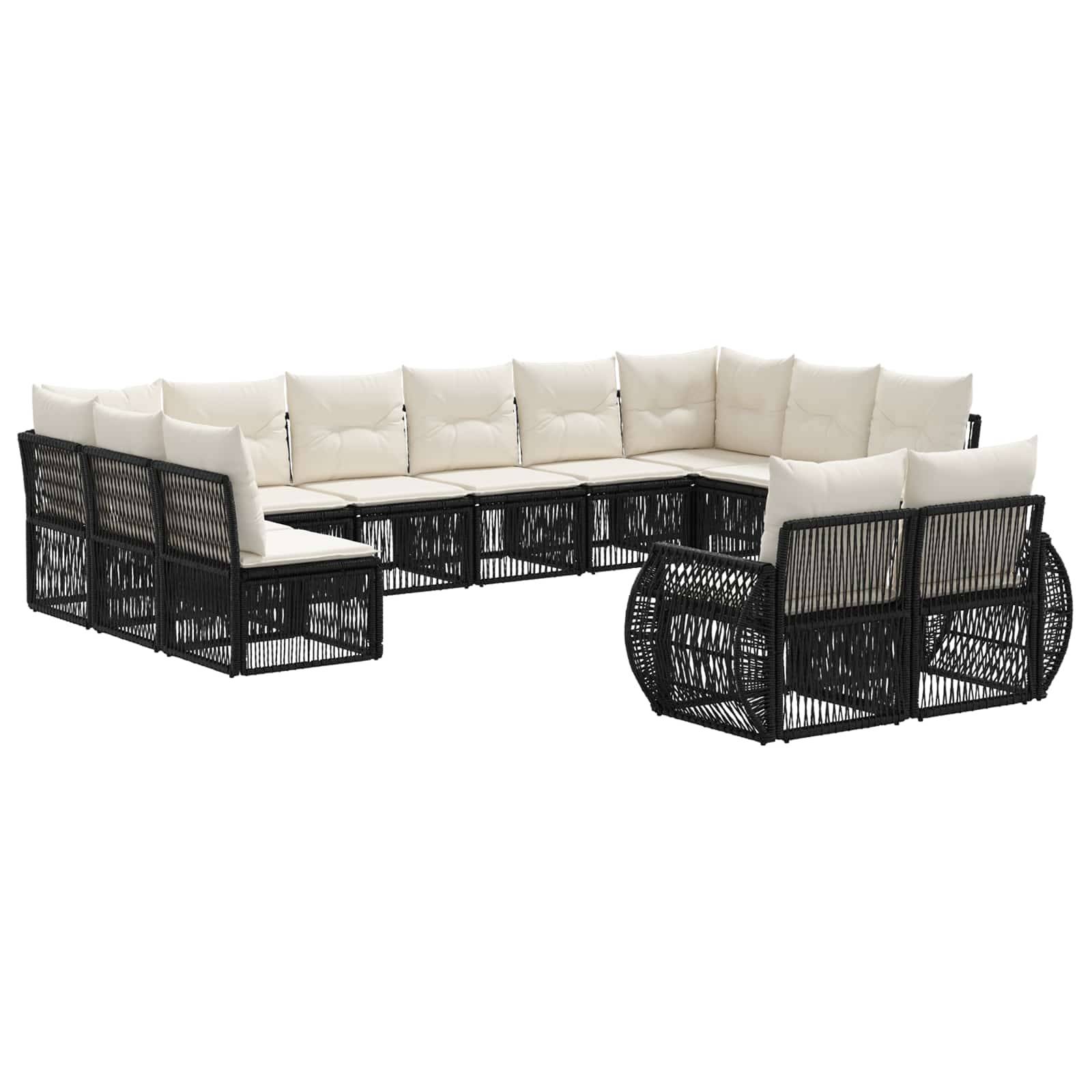 vidaXL Gartensofa-set 12 pcs Schwarz und Cremeweiß Poly-Rattan