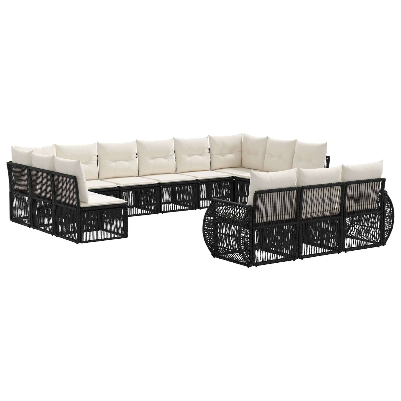 vidaXL Gartensofa-set 13 pcs Schwarz und Cremeweiß Poly-Rattan