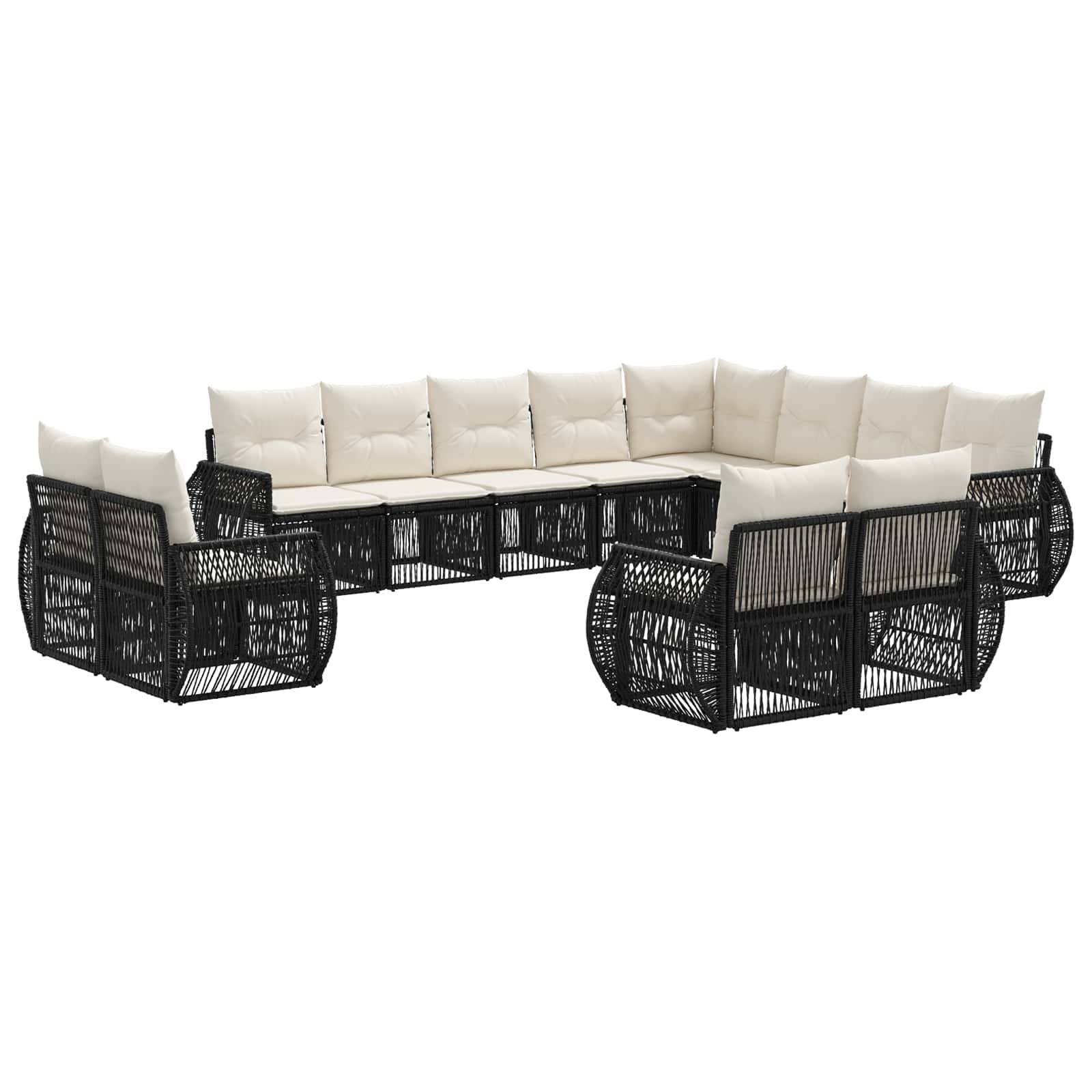 vidaXL Gartensofa-set 12 pcs Schwarz und Cremeweiß Poly-Rattan