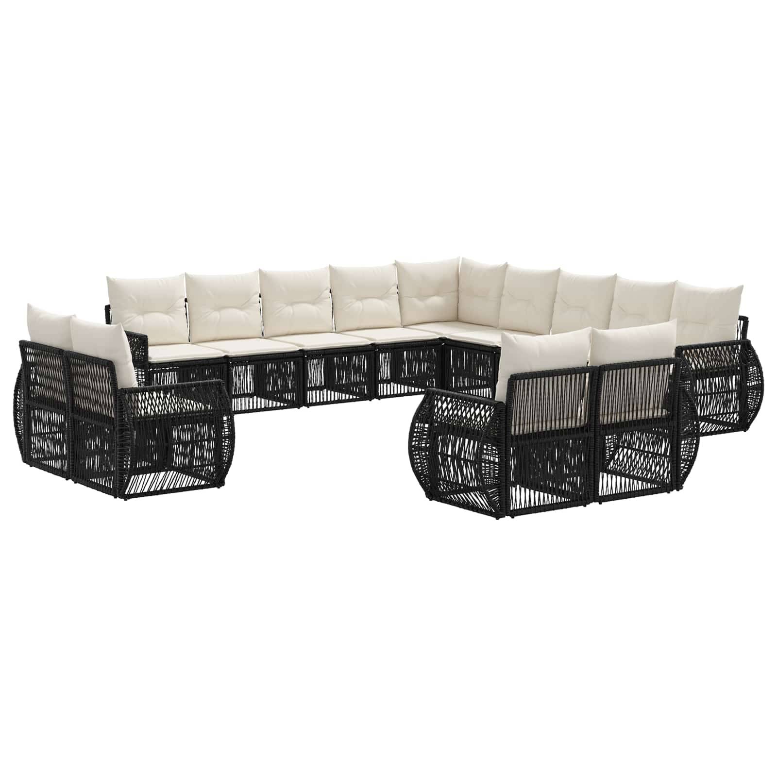 vidaXL Gartensofa-set 13 pcs Schwarz und Cremeweiß Poly-Rattan