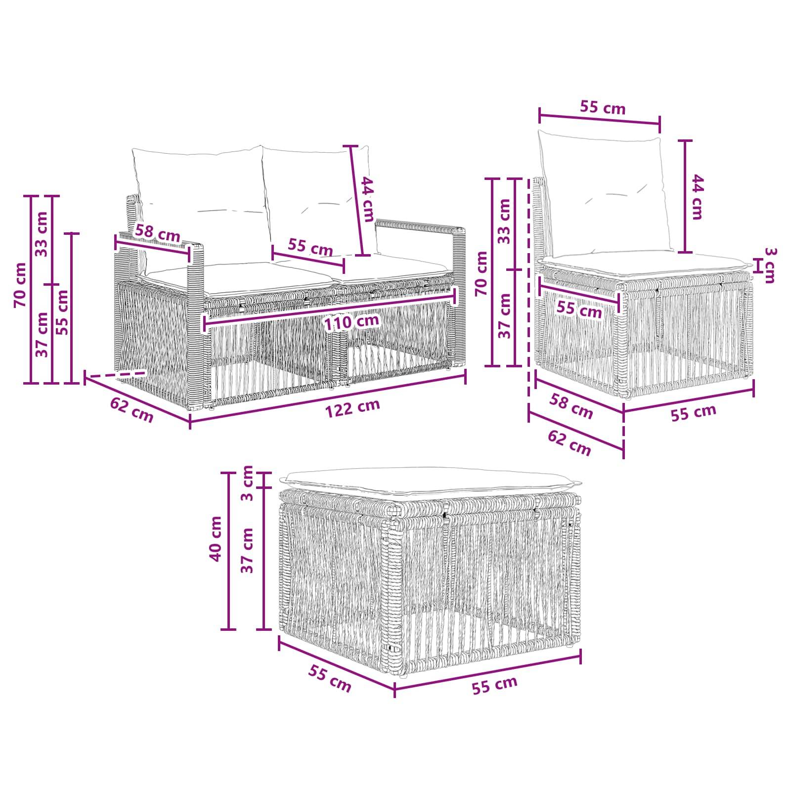 vidaXL Gartensofa-set 4 pcs Schwarz Poly-Rattan