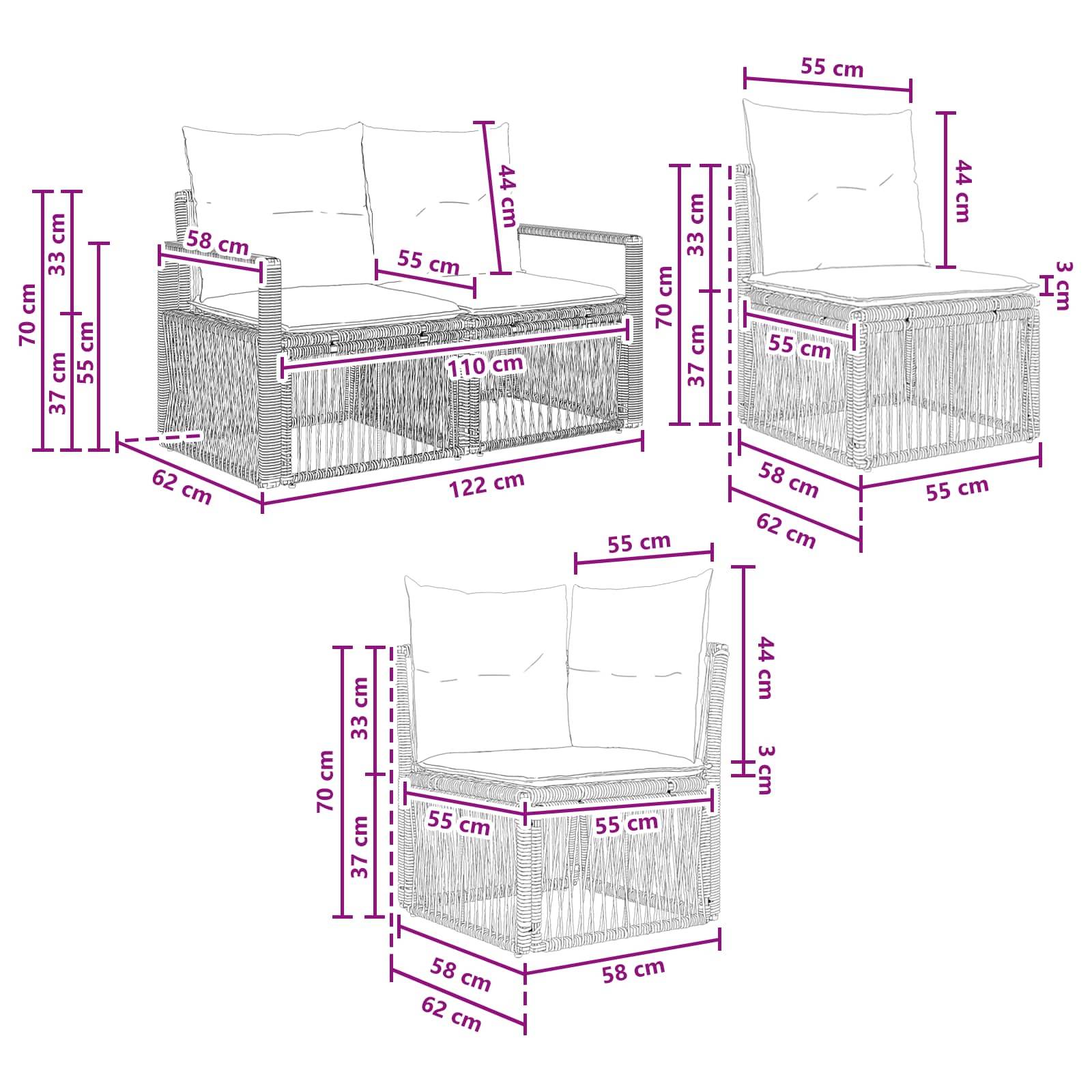 vidaXL Gartensofa-set 11 pcs Schwarz Poly-Rattan