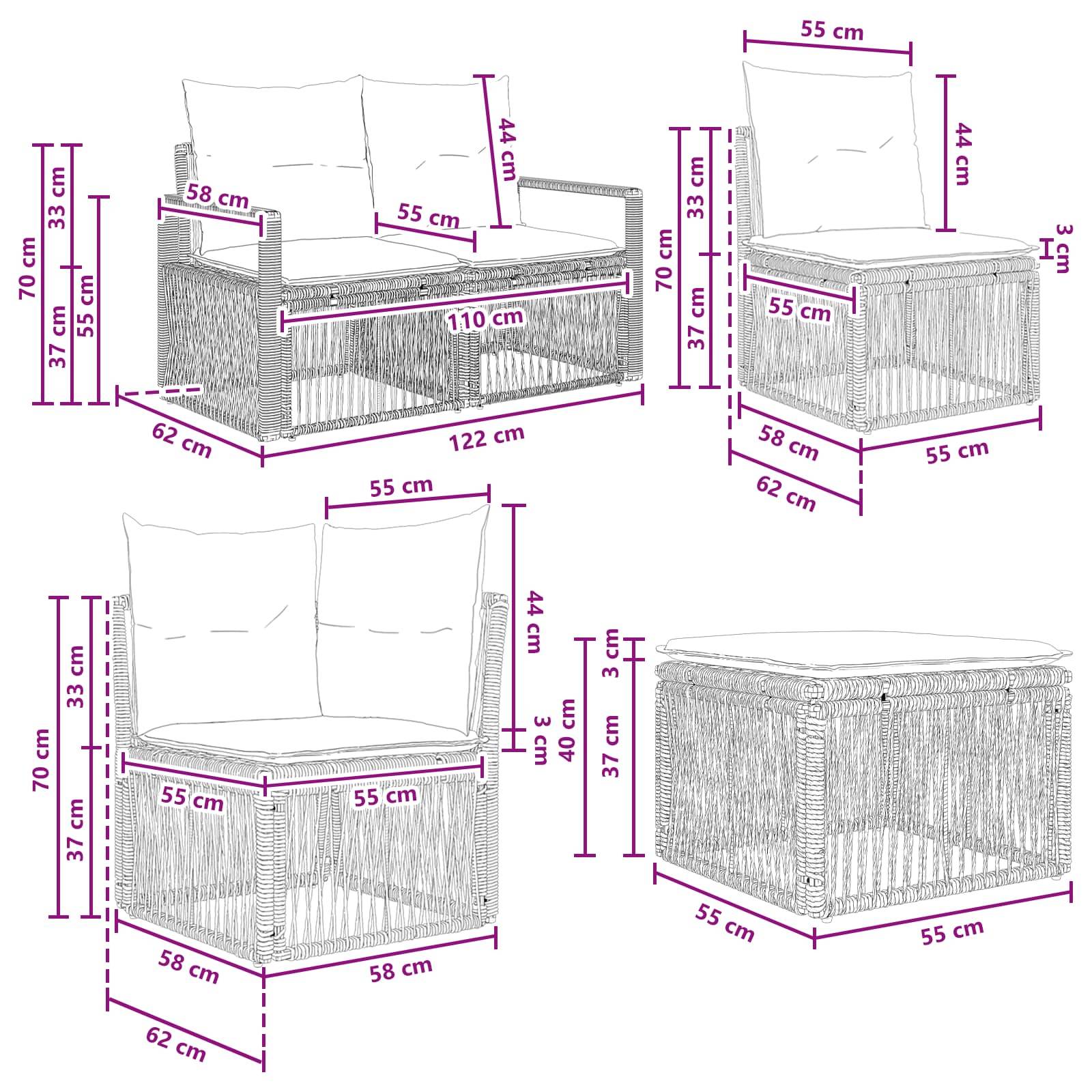 vidaXL Gartensofa-set 6 pcs Schwarz Poly-Rattan