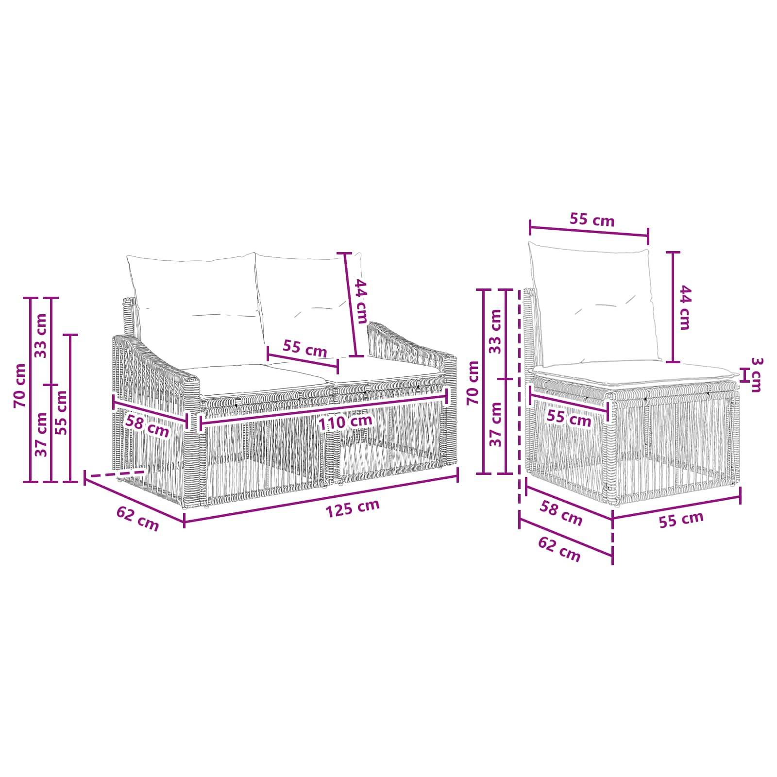 vidaXL Gartensofa-set 5 pcs Schwarz Poly-Rattan